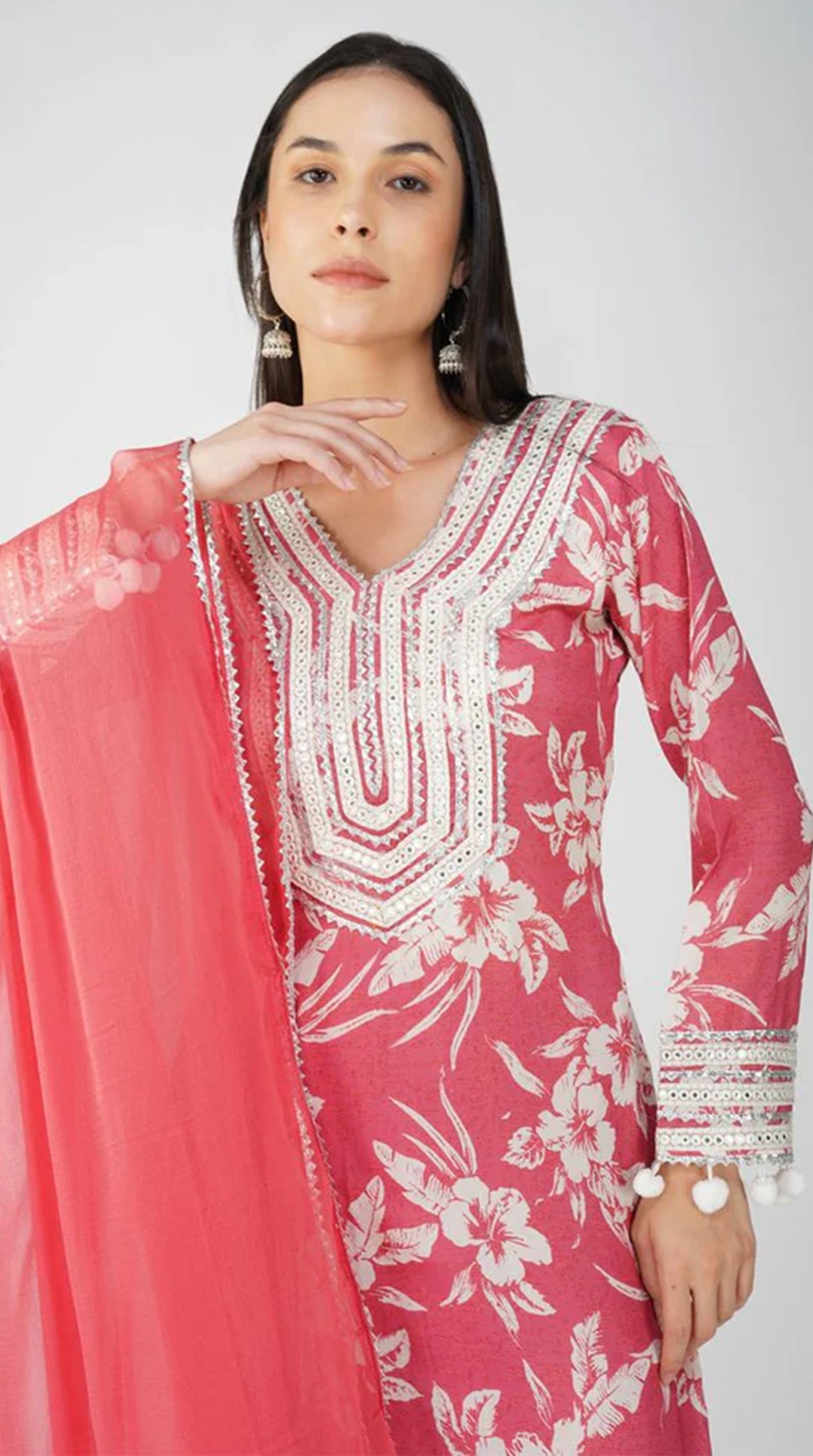 Pink Muslin Printed Suit Set