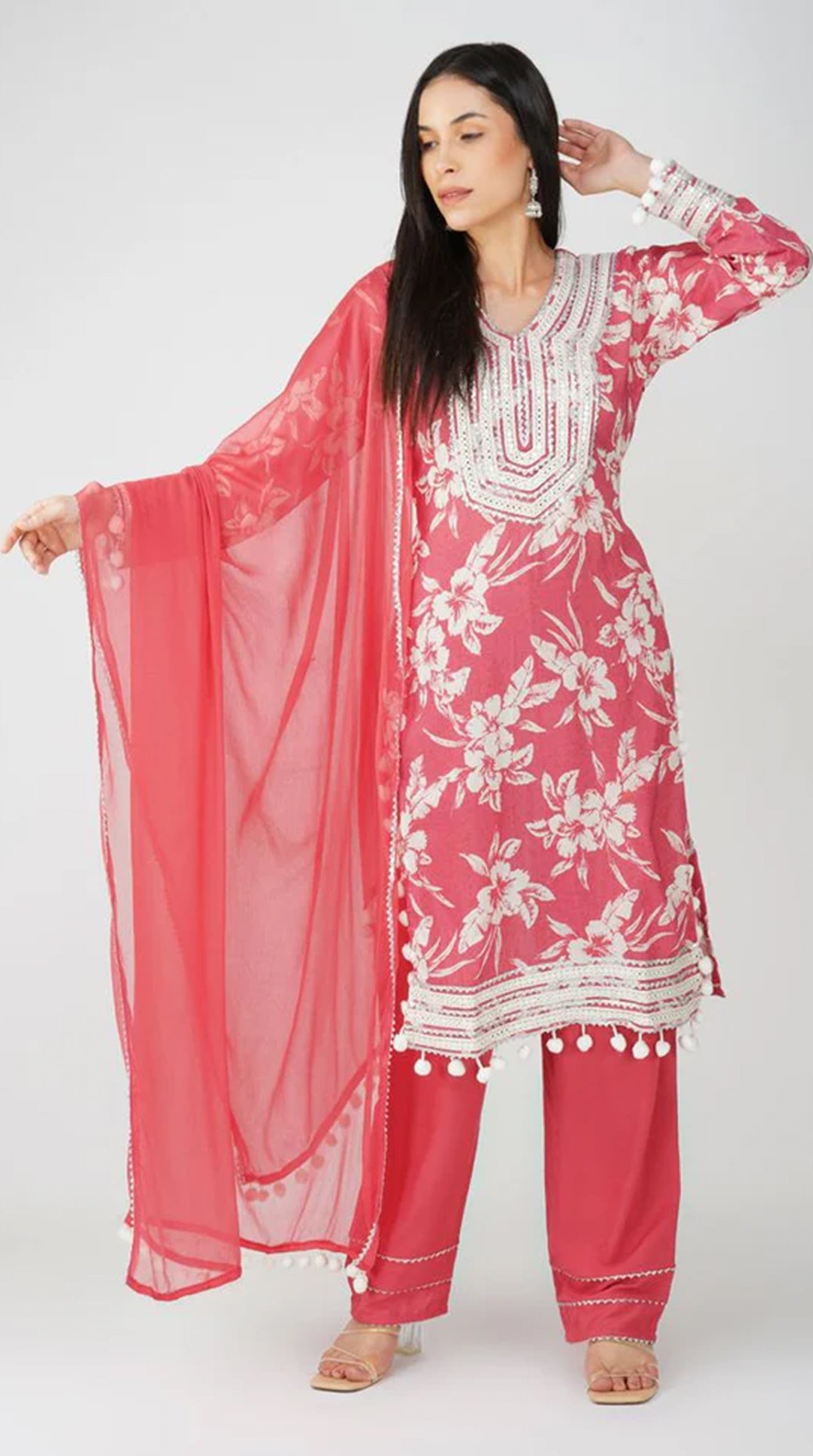 Pink Muslin Printed Suit Set