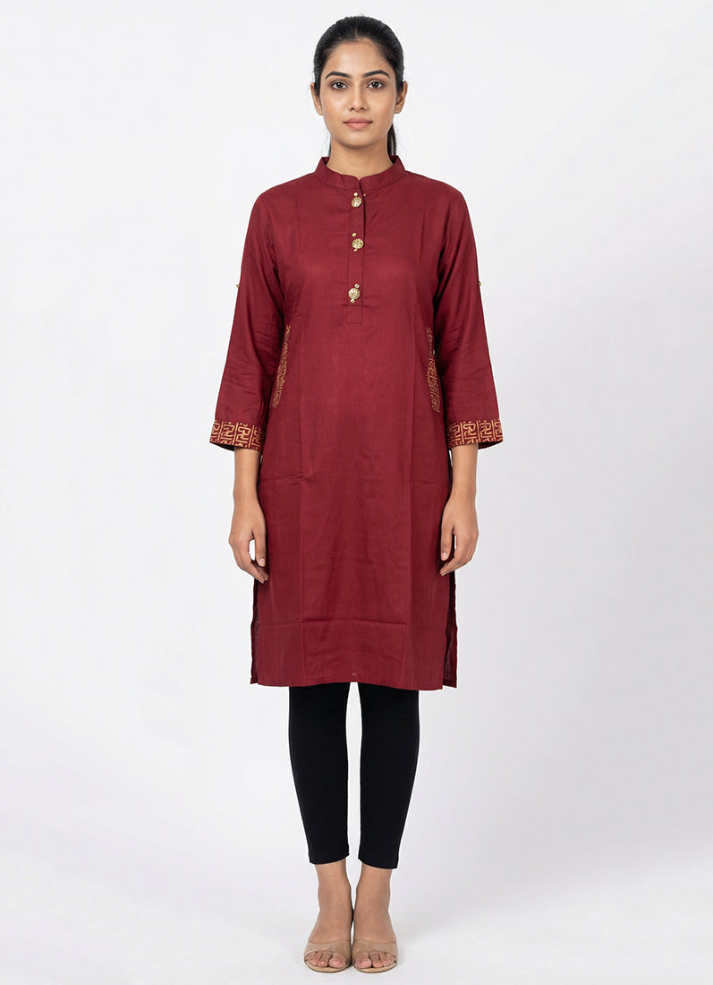 Maroon Linen Kurti