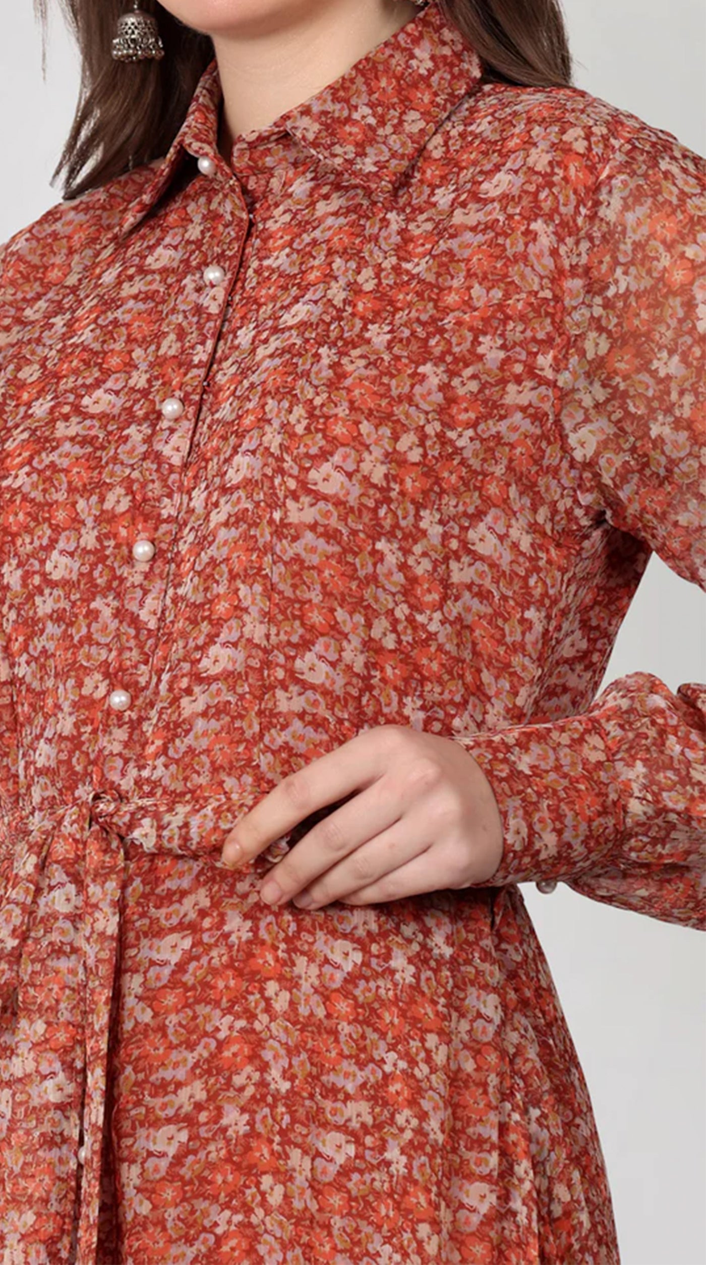 Rust Georgette A-Line Dress
