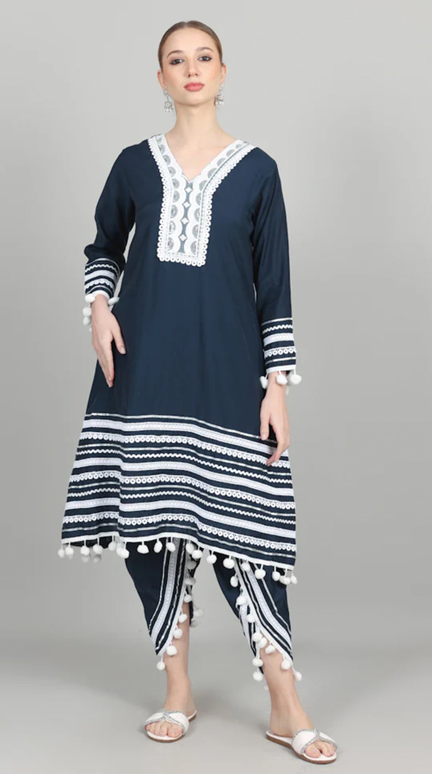 Navy Blue Silk Shift Suit Set
