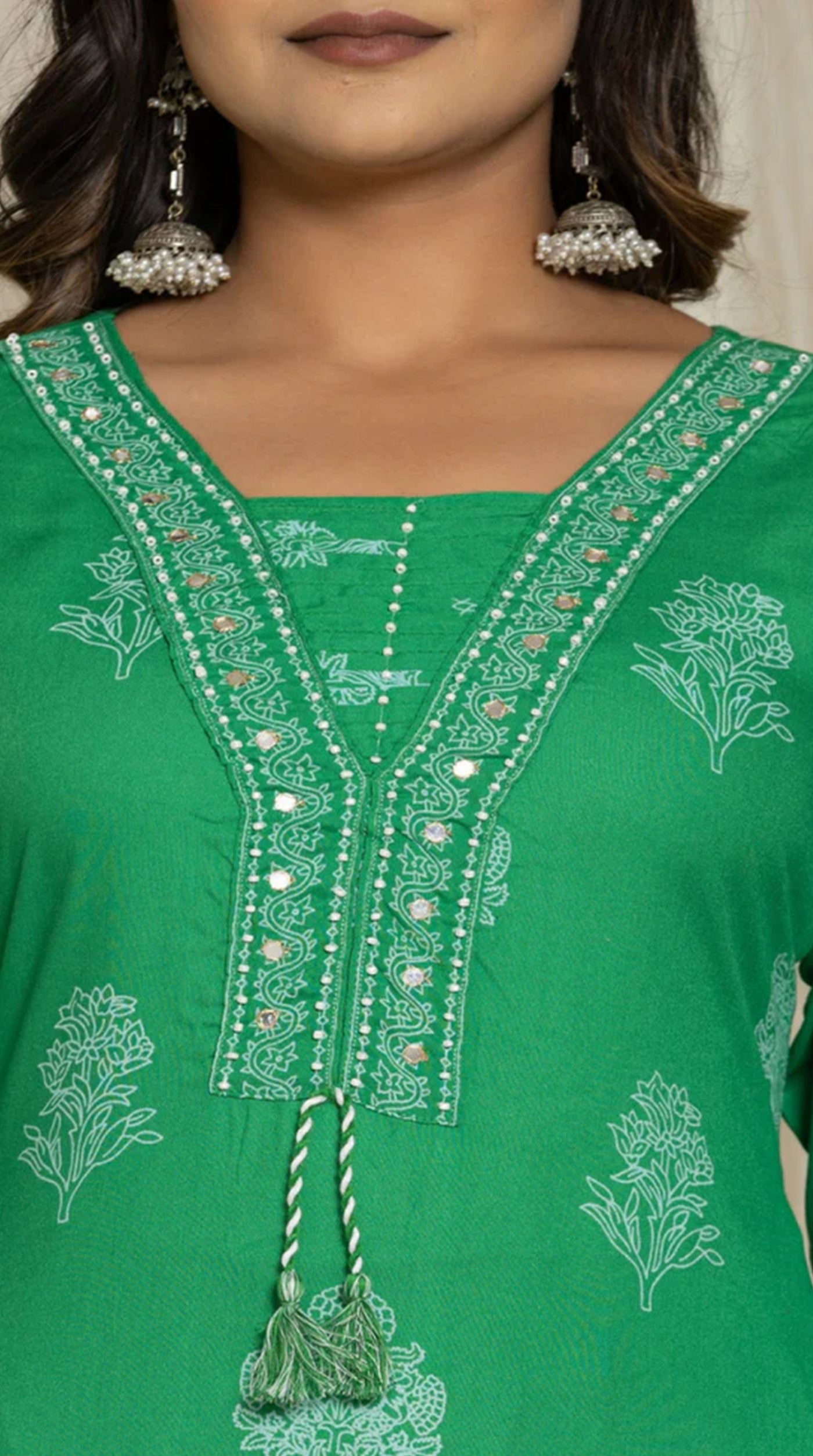 Green Rayon Straight Cut Suit Set