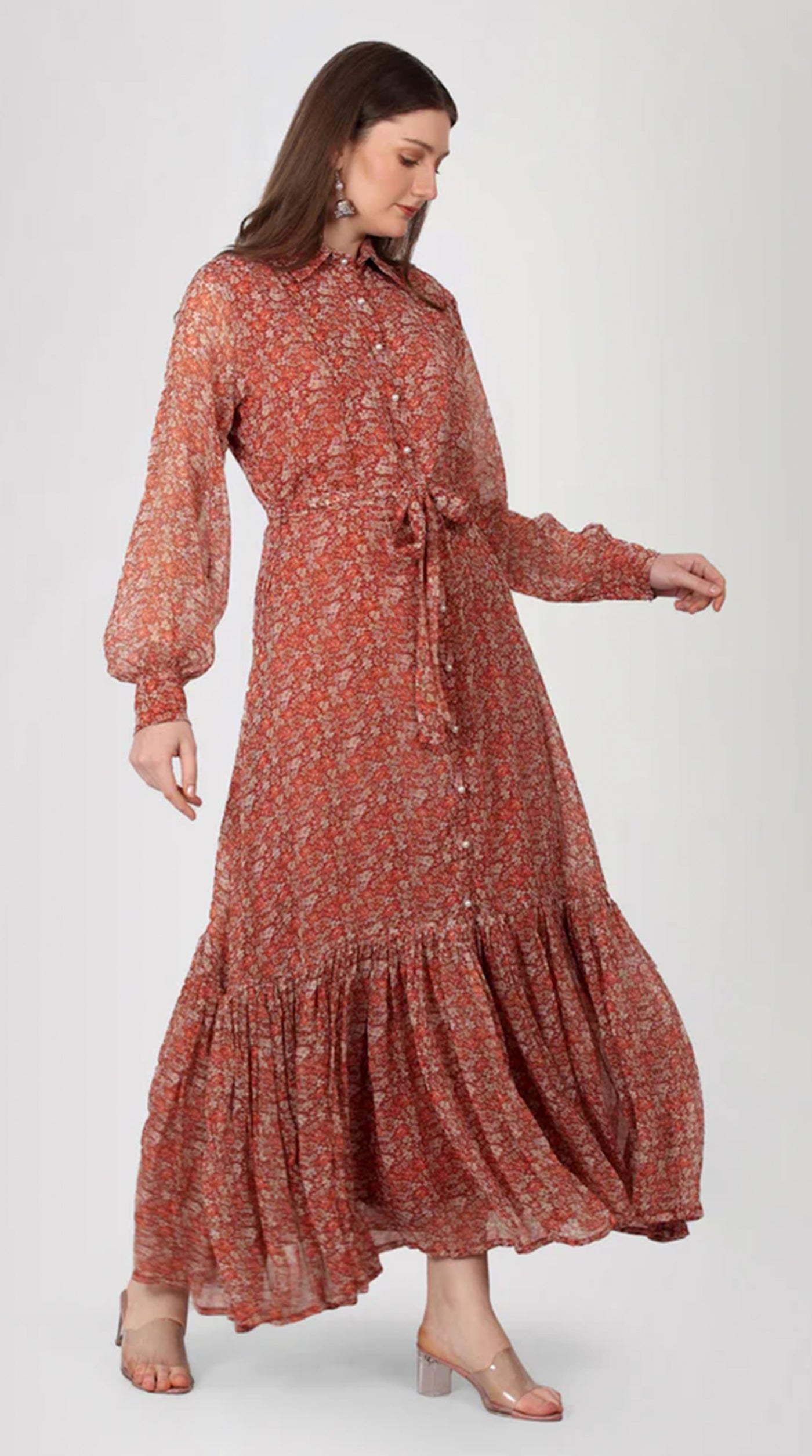 Rust Georgette A-Line Dress