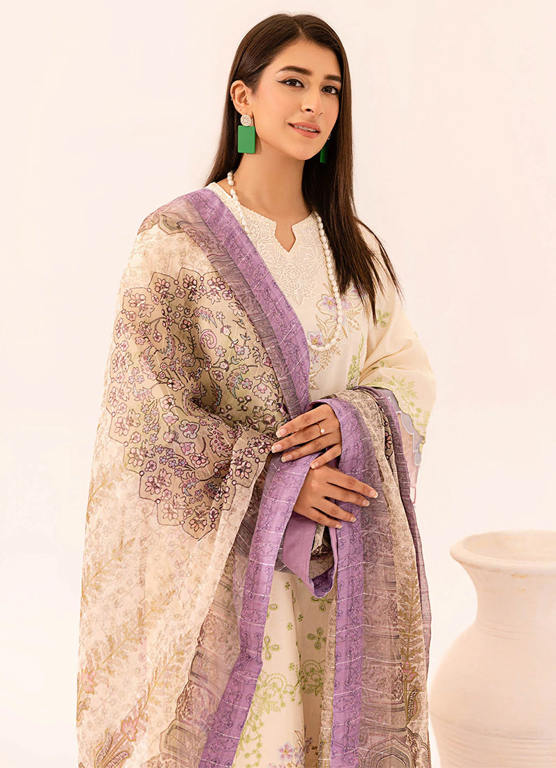 Cream Lawn Embroidered Suit Set