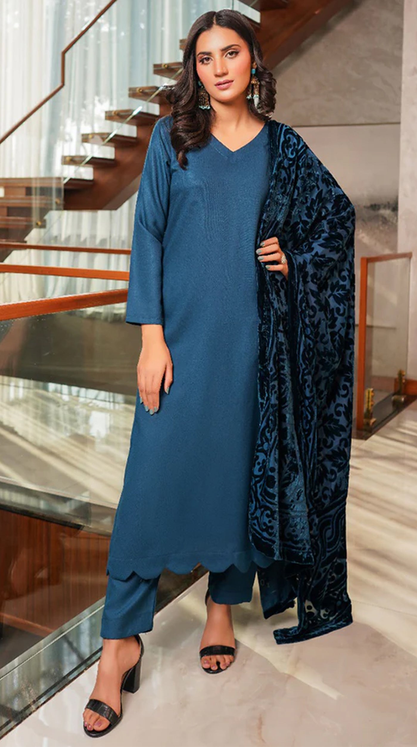 Deep Blue Dhanak Suit Set