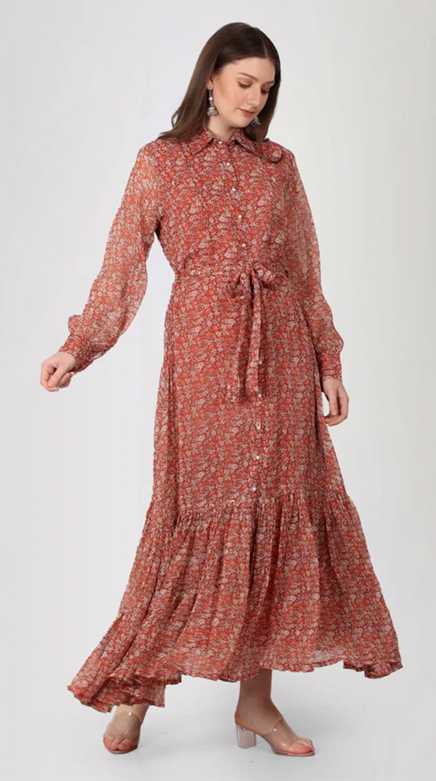 Rust Georgette A-Line Dress