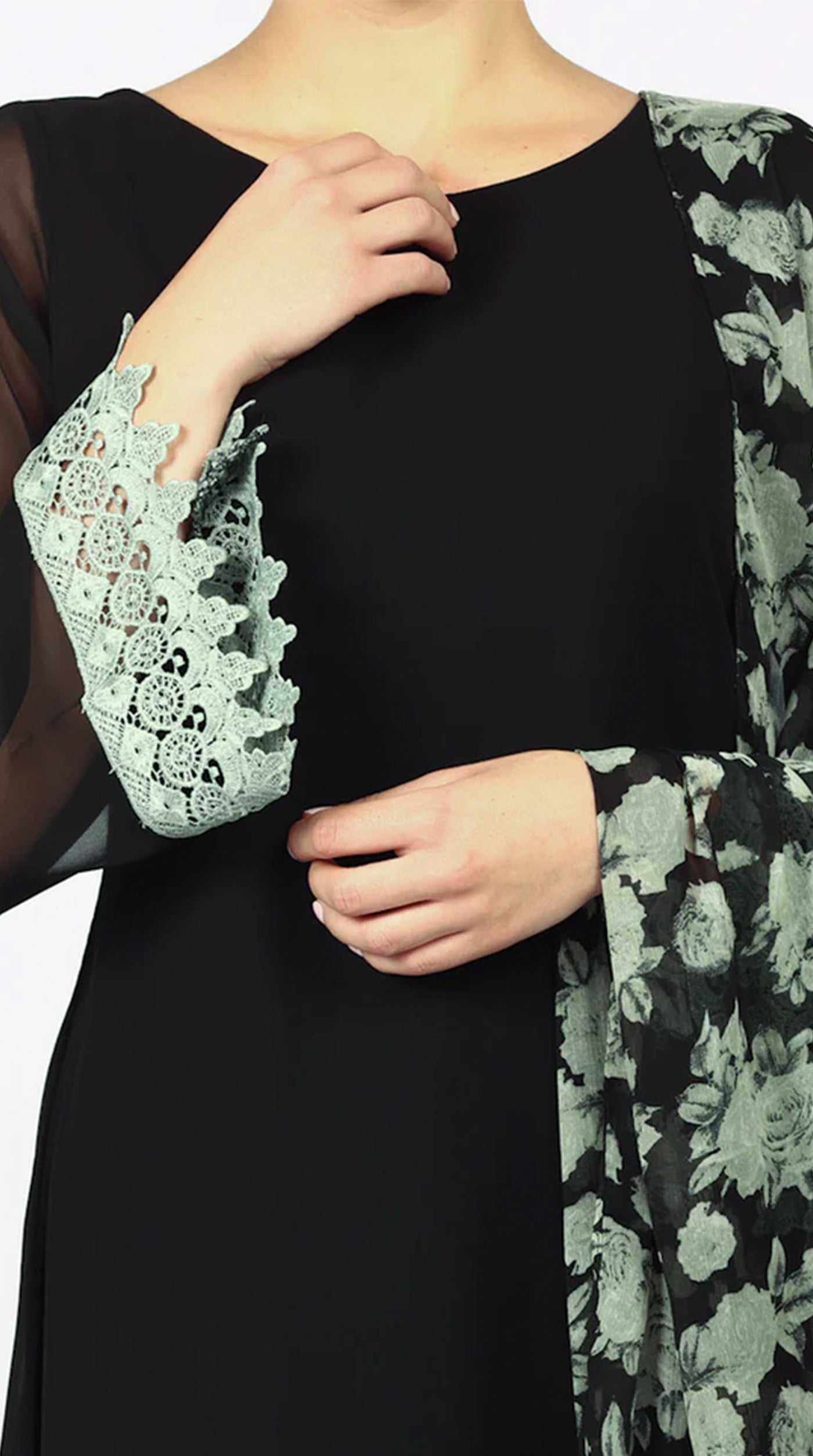 Black Georgette Printed Dupatta Suit Set