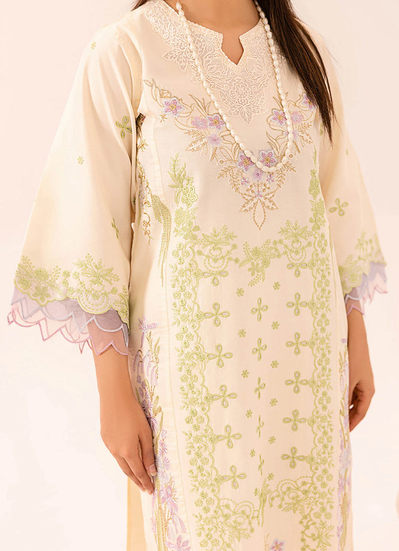 Cream Lawn Embroidered Suit Set