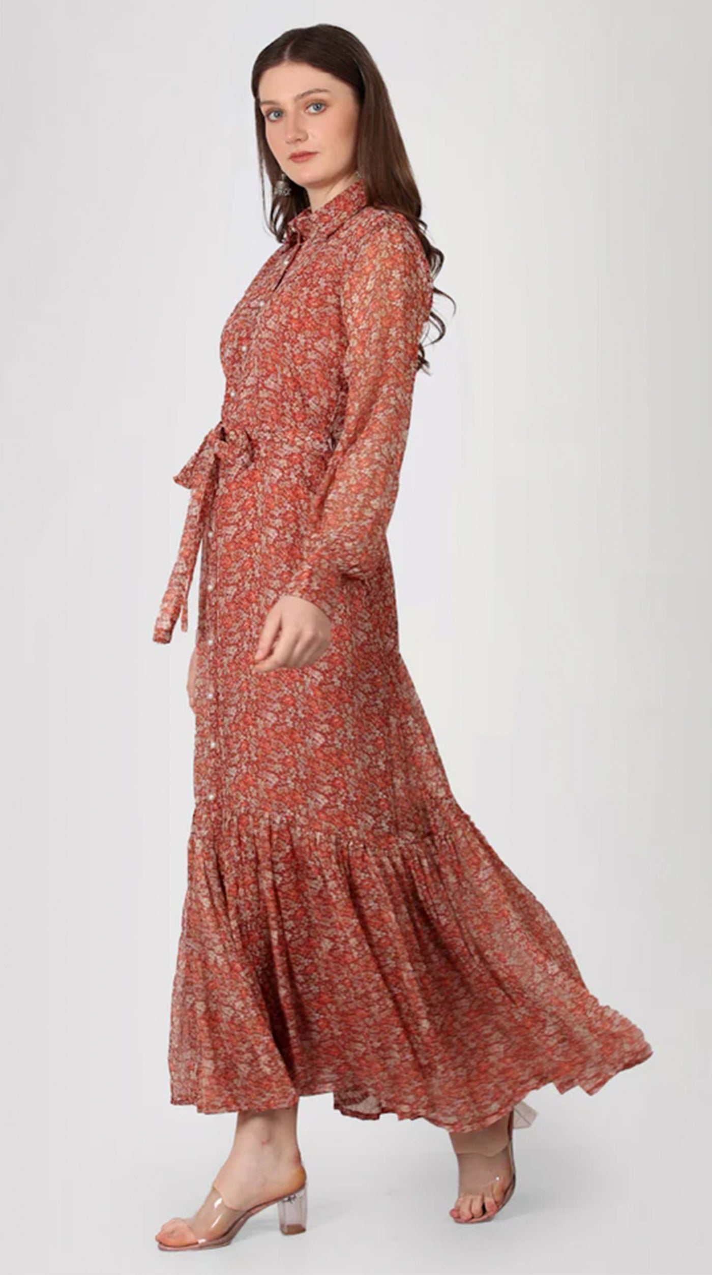 Rust Georgette A-Line Dress