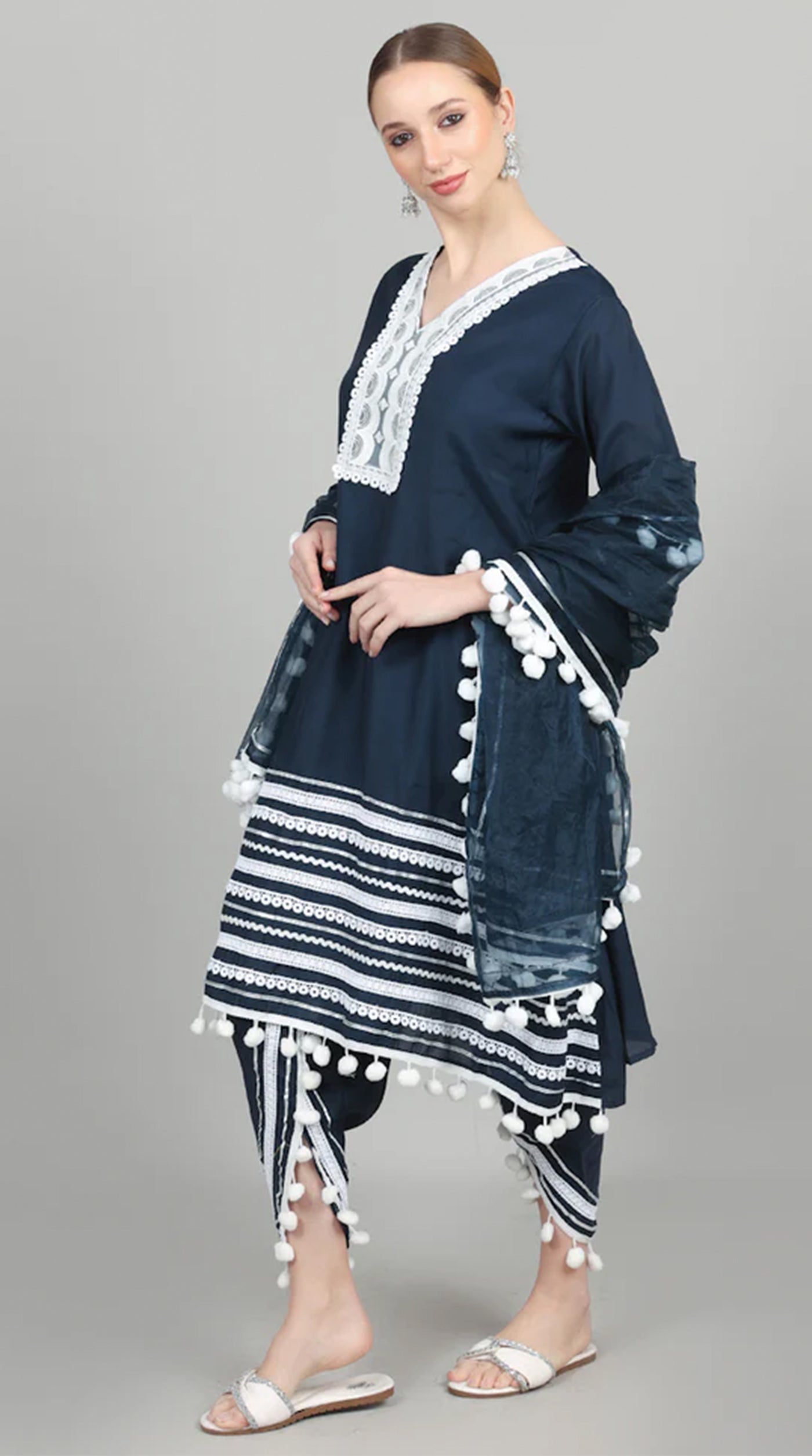 Navy Blue Silk Shift Suit Set