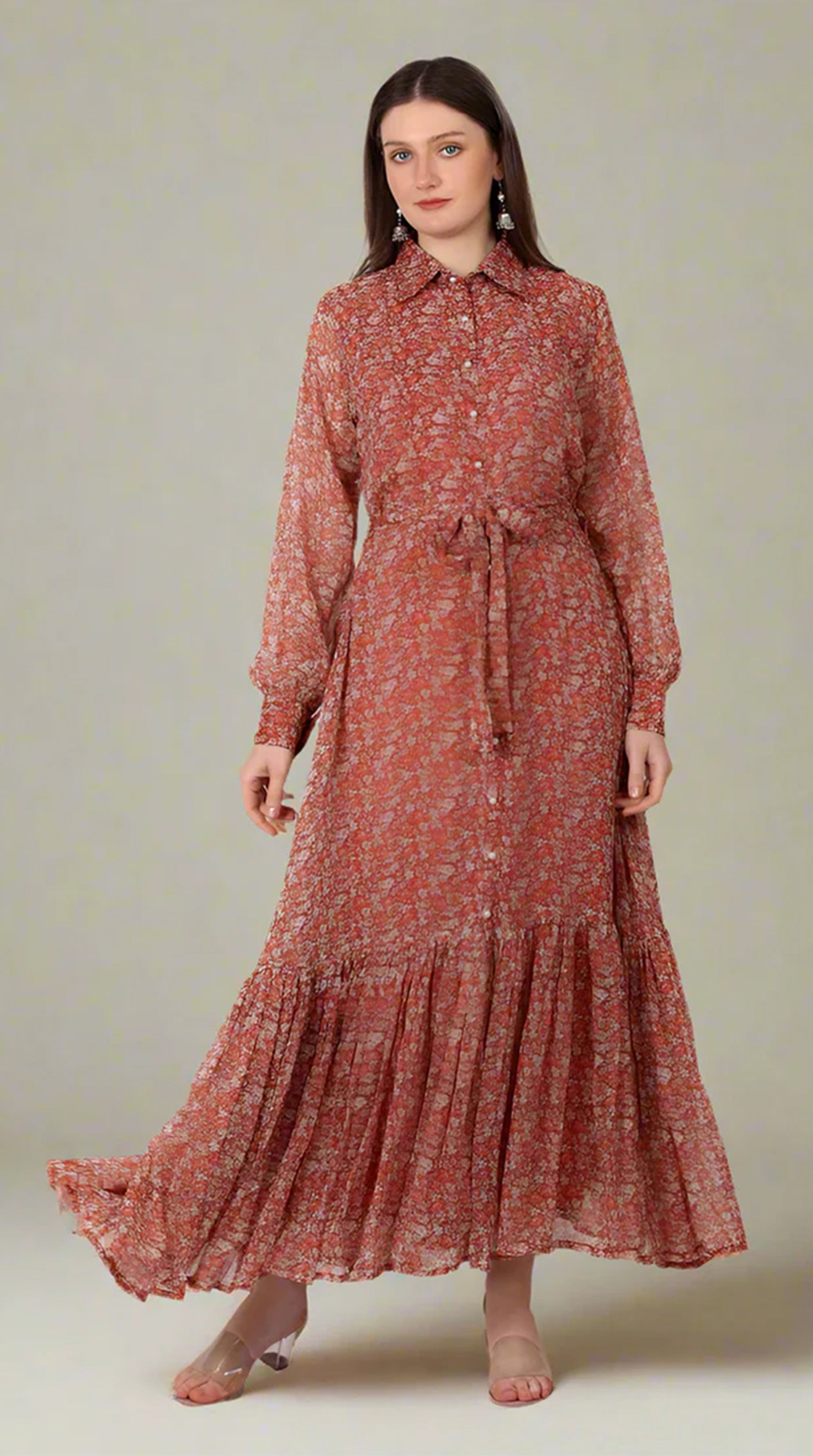 Rust Georgette A-Line Dress