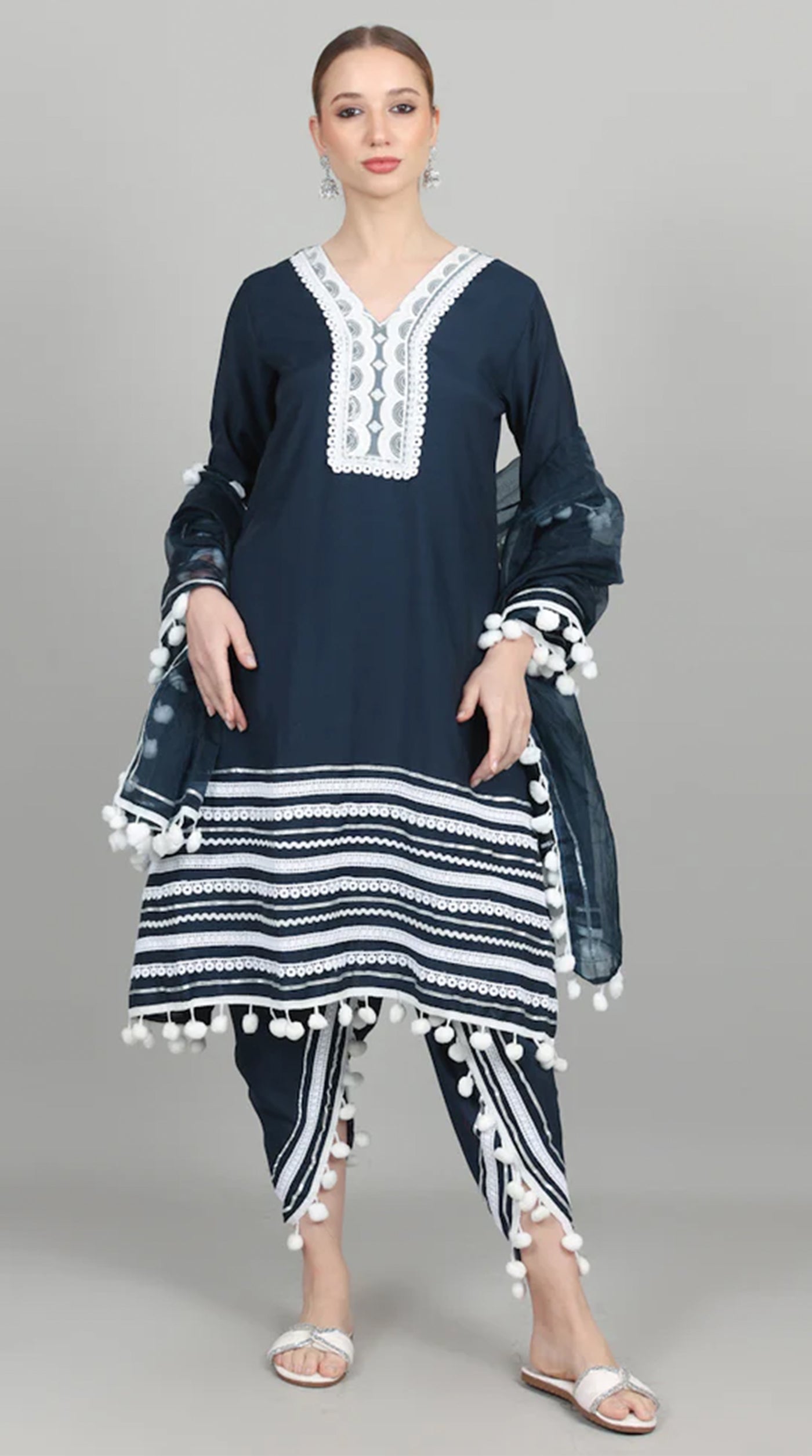 Navy Blue Silk Shift Suit Set