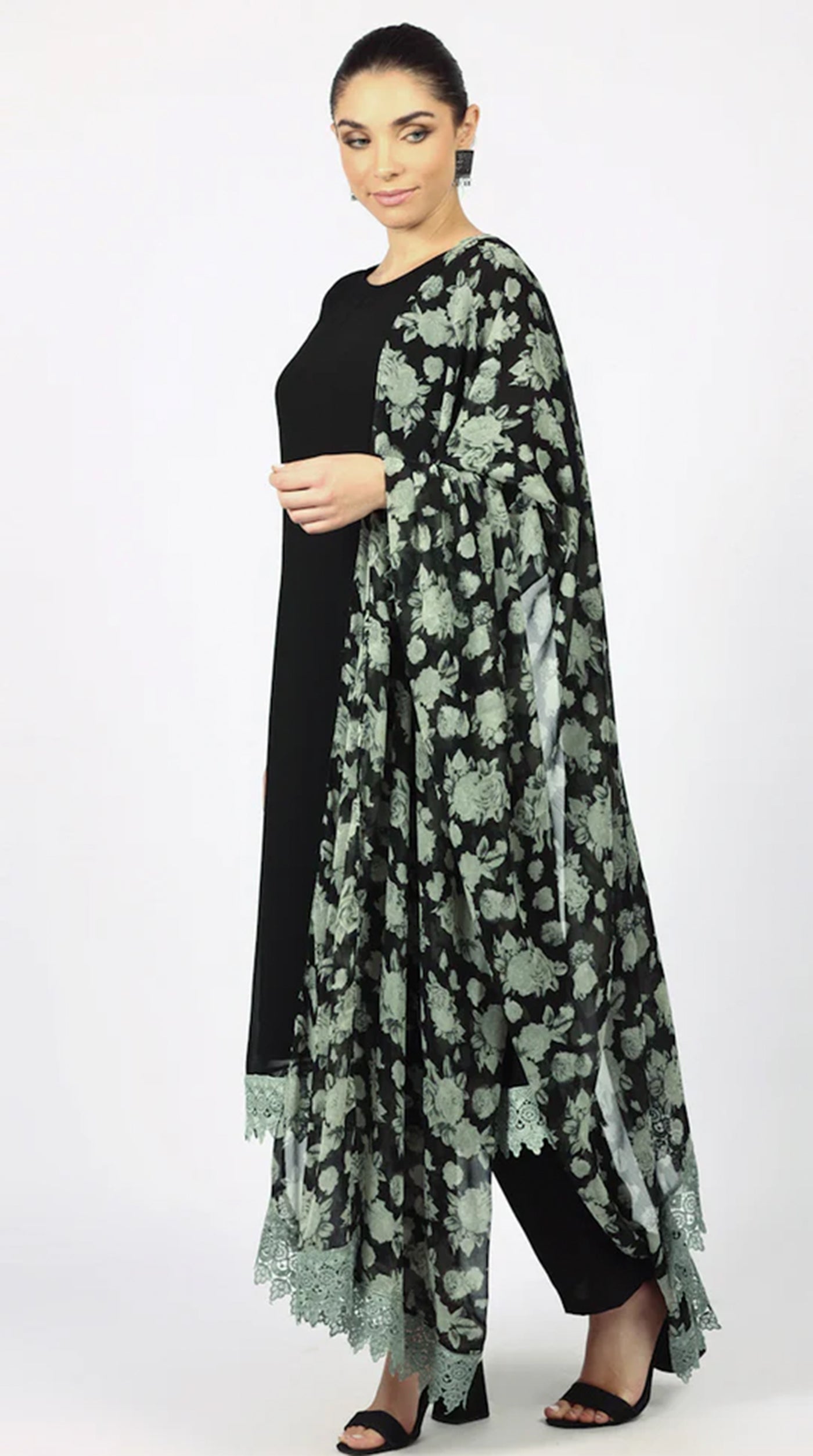 Black Georgette Printed Dupatta Suit Set