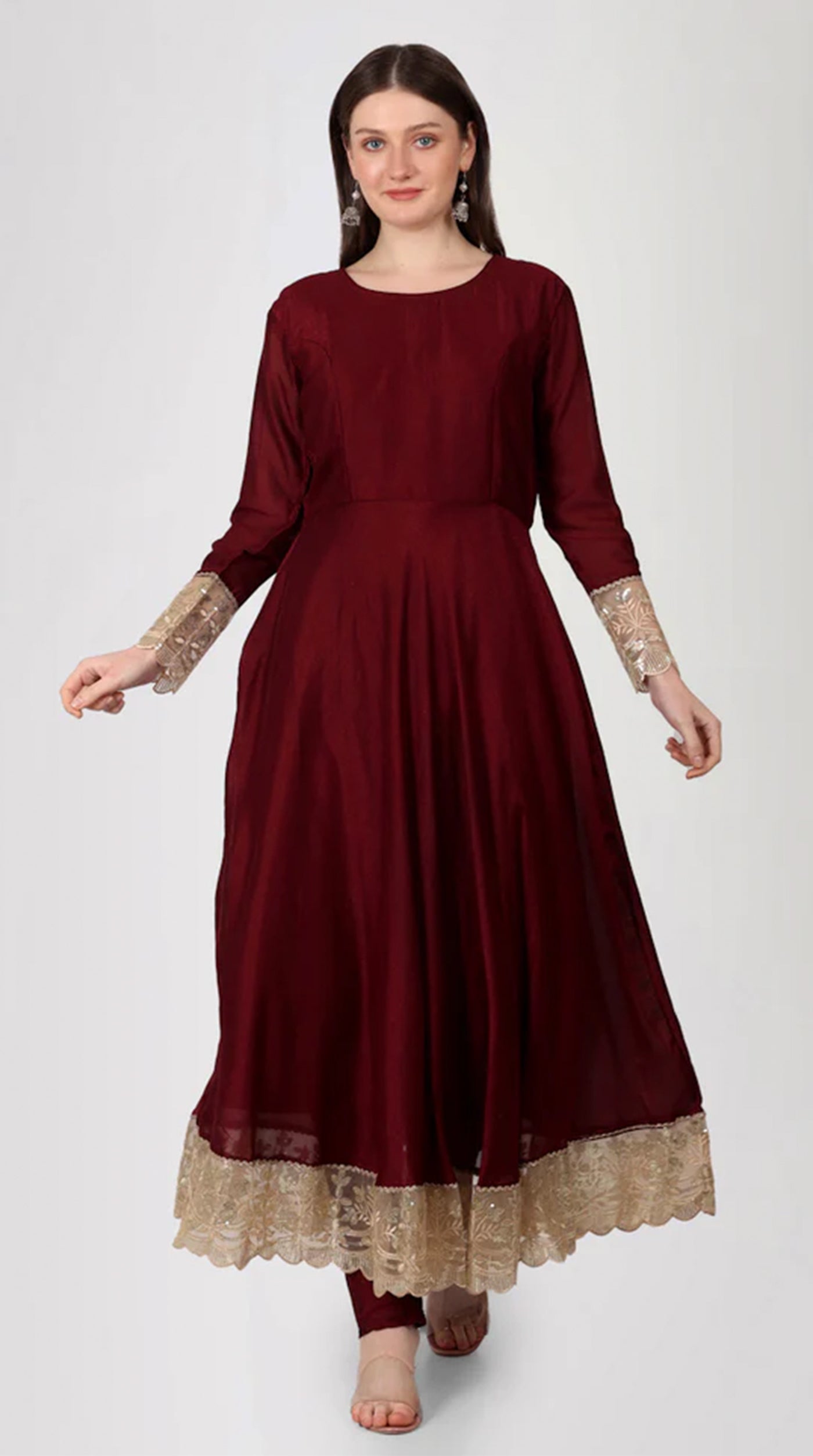 Maroon Georgette Vichitra Bias Cut Suit Set