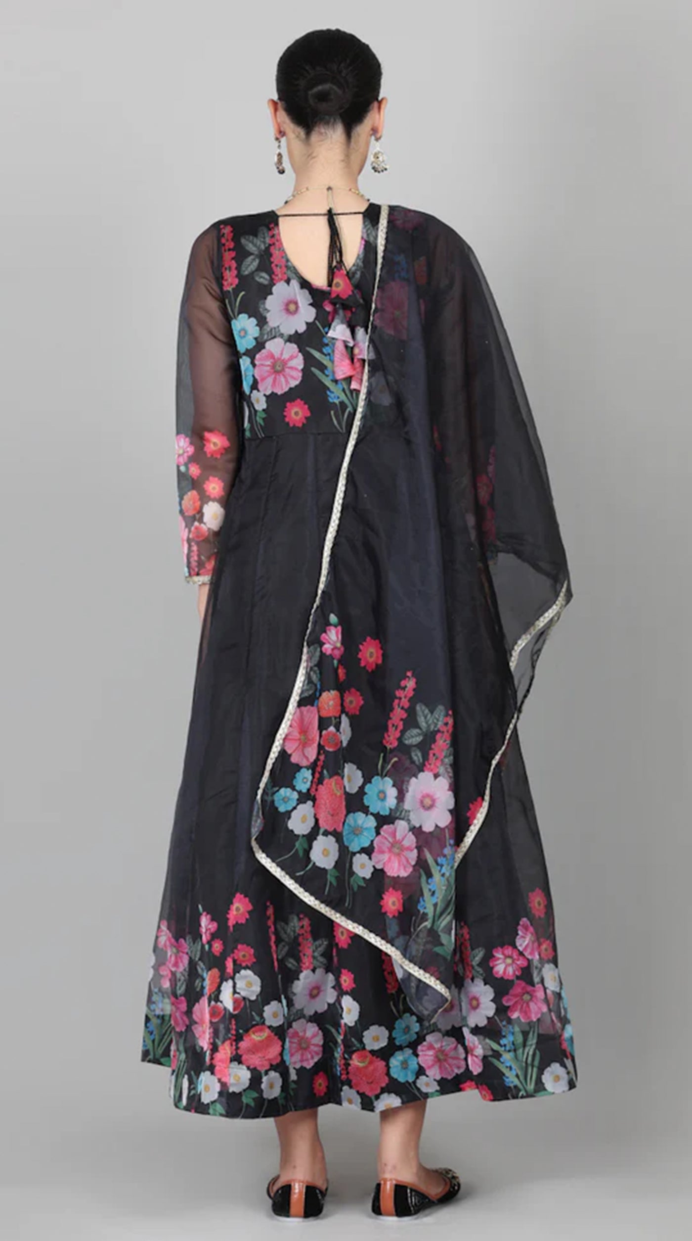 Black Organza Floral Printed Suit Set