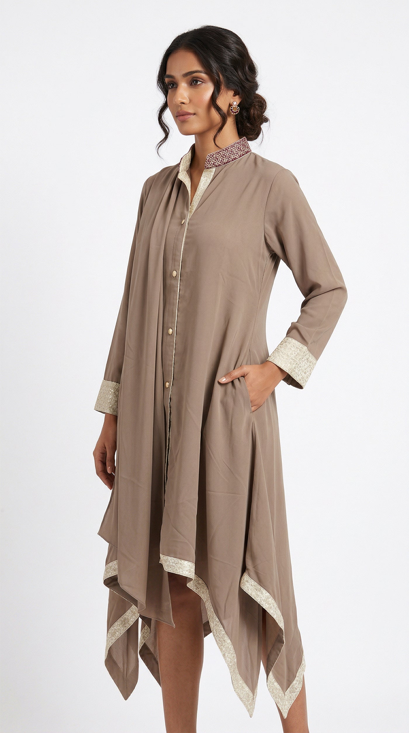 Beige Hand-Embroidered Designer Top