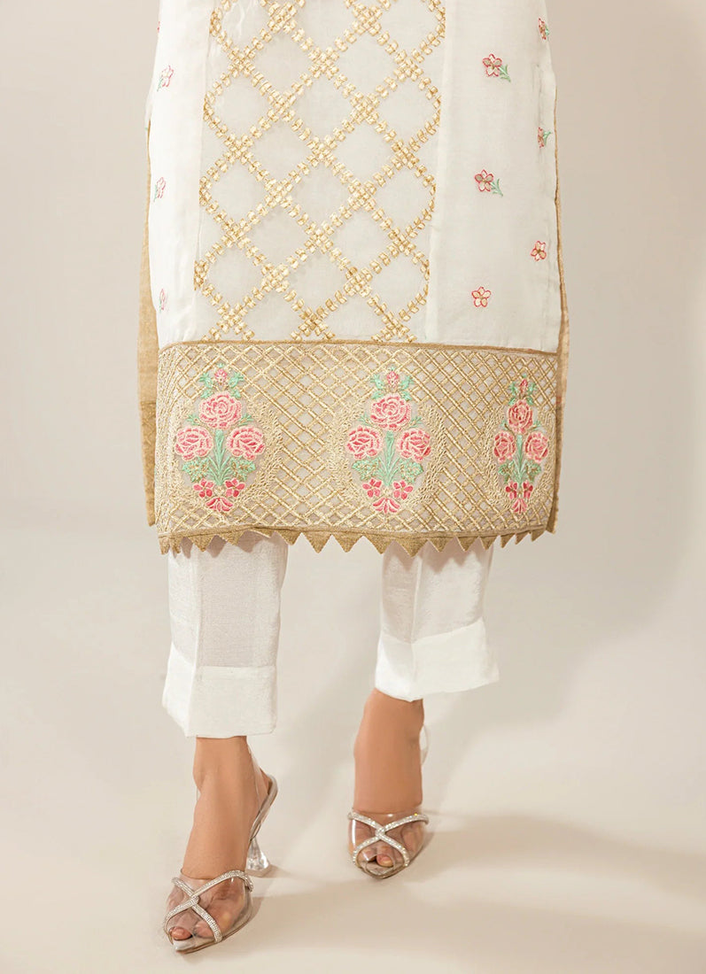White Organza Embroidered Suit Set