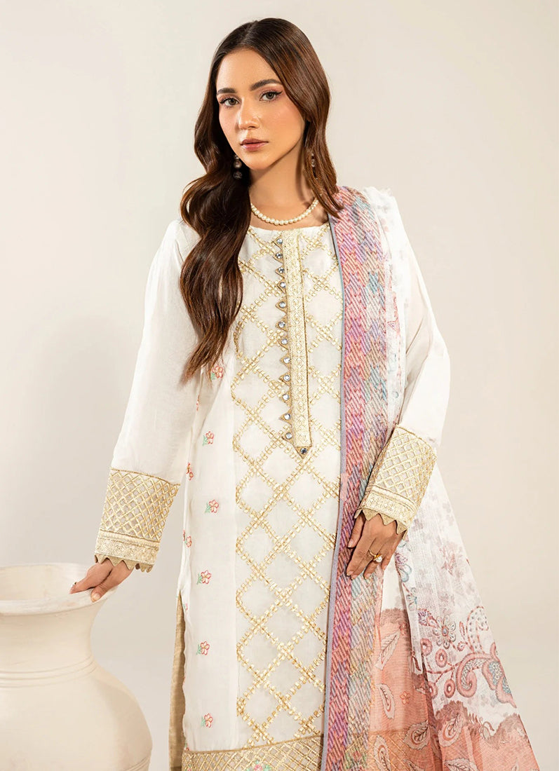 White Organza Embroidered Suit Set