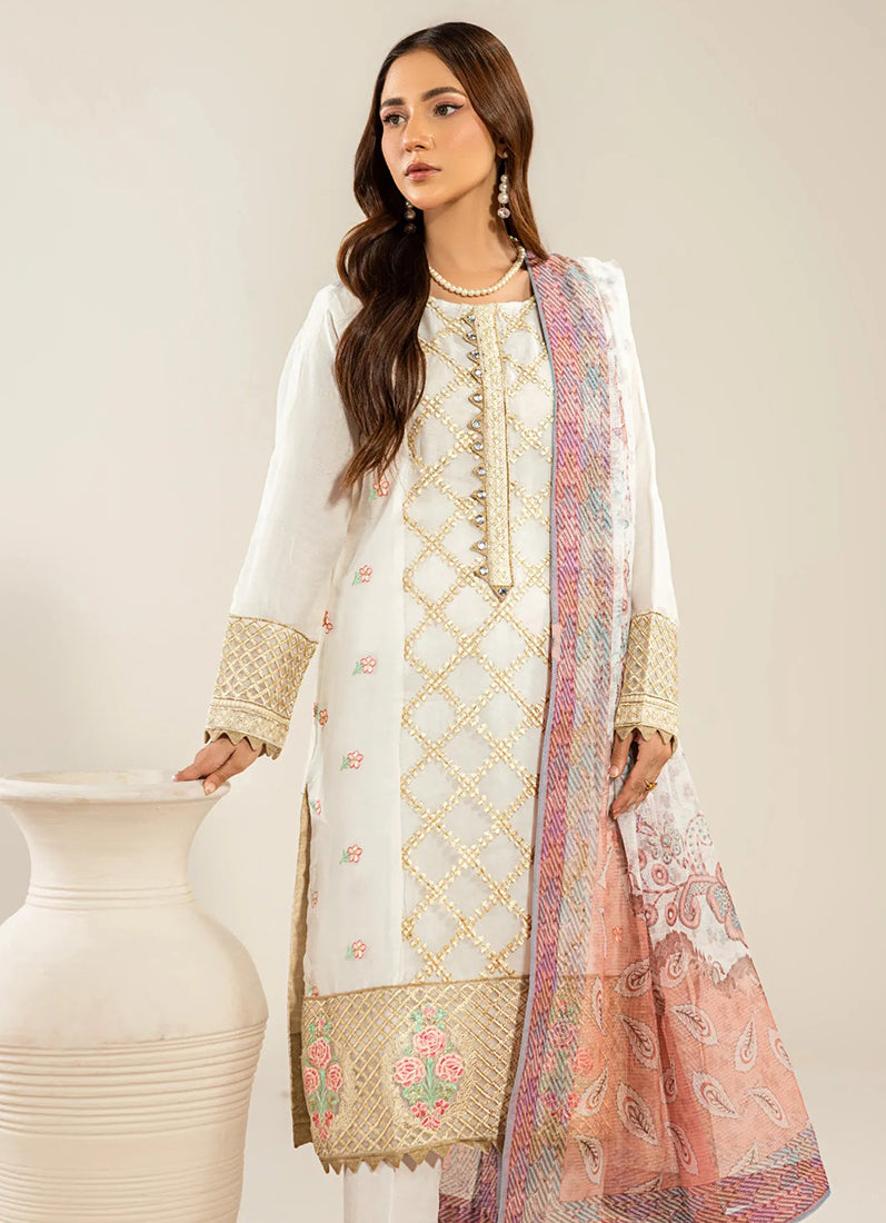 White Organza Embroidered Suit Set