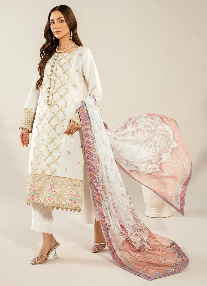 White Organza Embroidered Suit Set