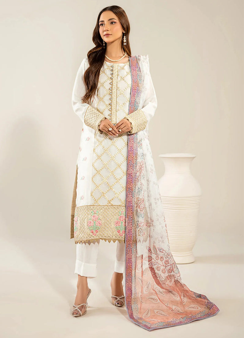 White Organza Embroidered Suit Set