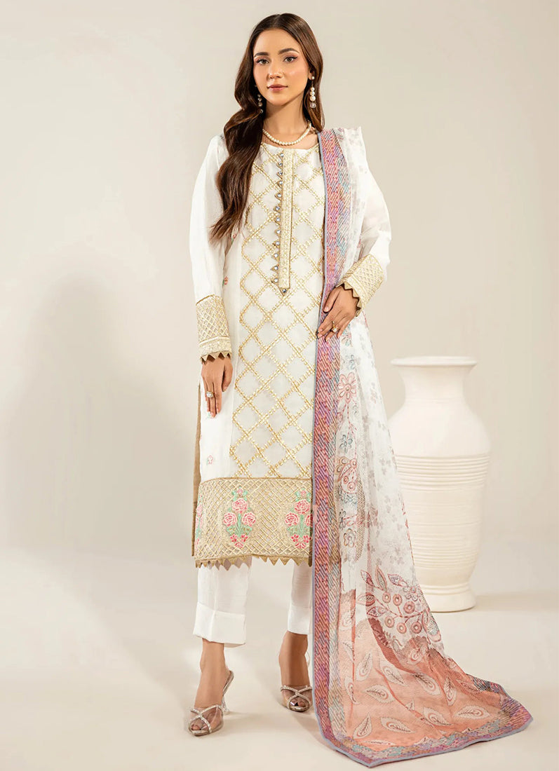 White Organza Embroidered Suit Set