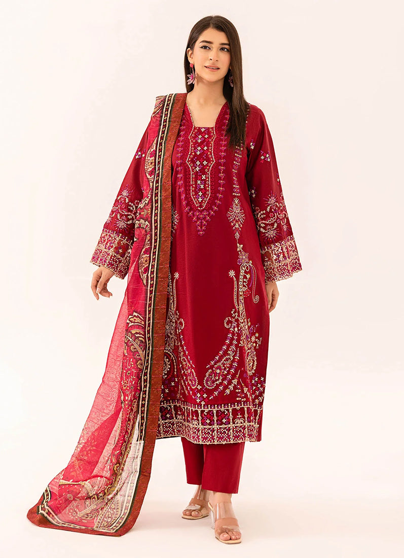 Maroon Lawn Embroidered Suit Set