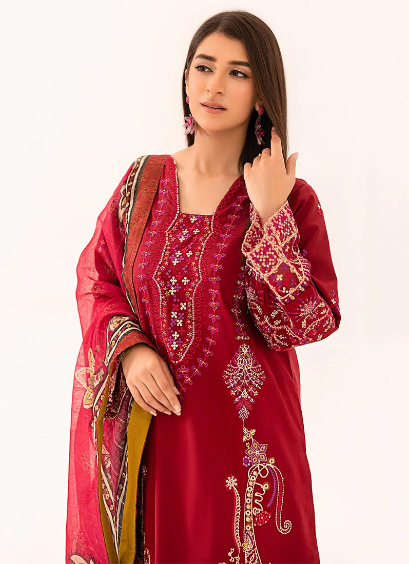 Maroon Lawn Embroidered Suit Set
