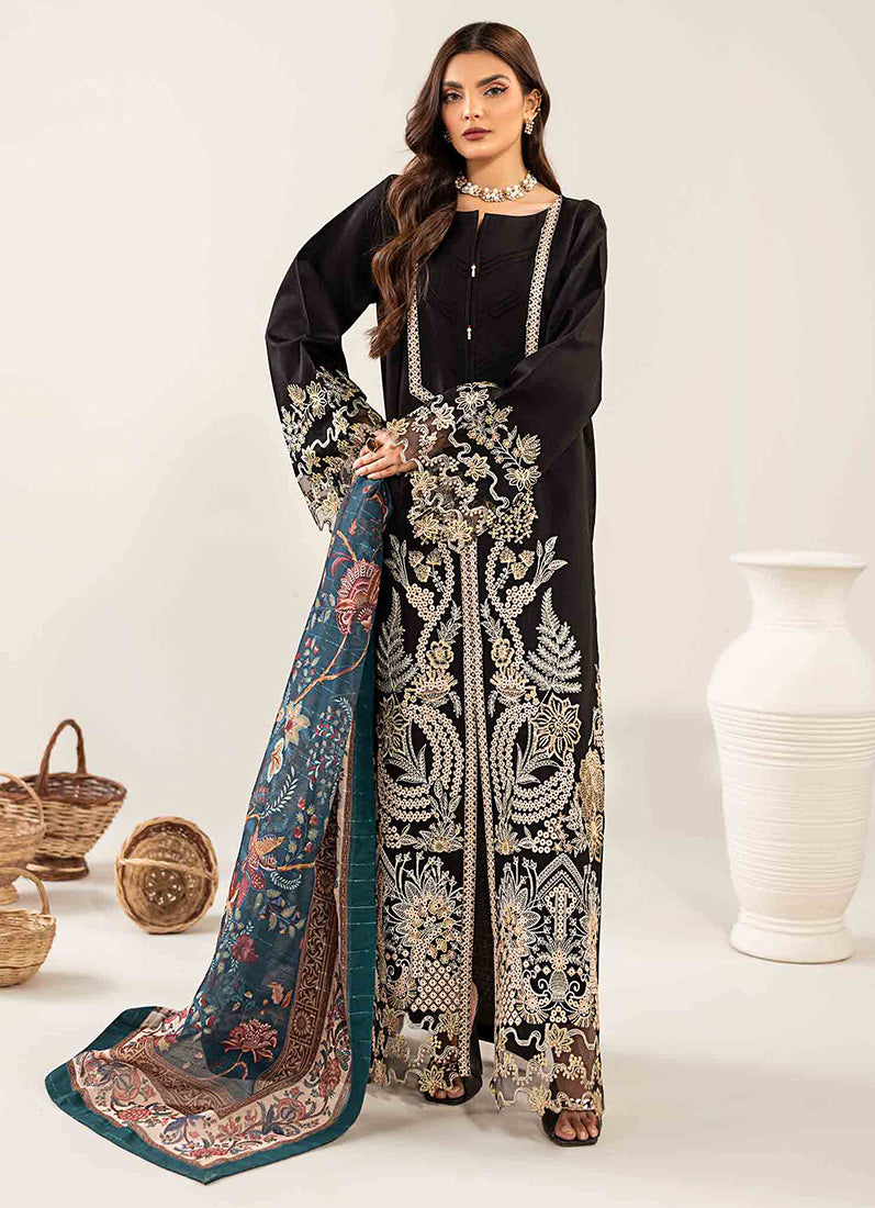 Black Loom Net Embroidered Suit Set