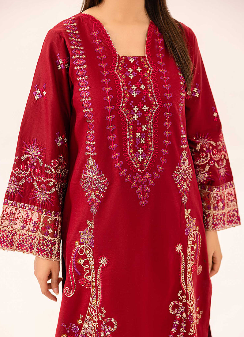Maroon Lawn Embroidered Suit Set
