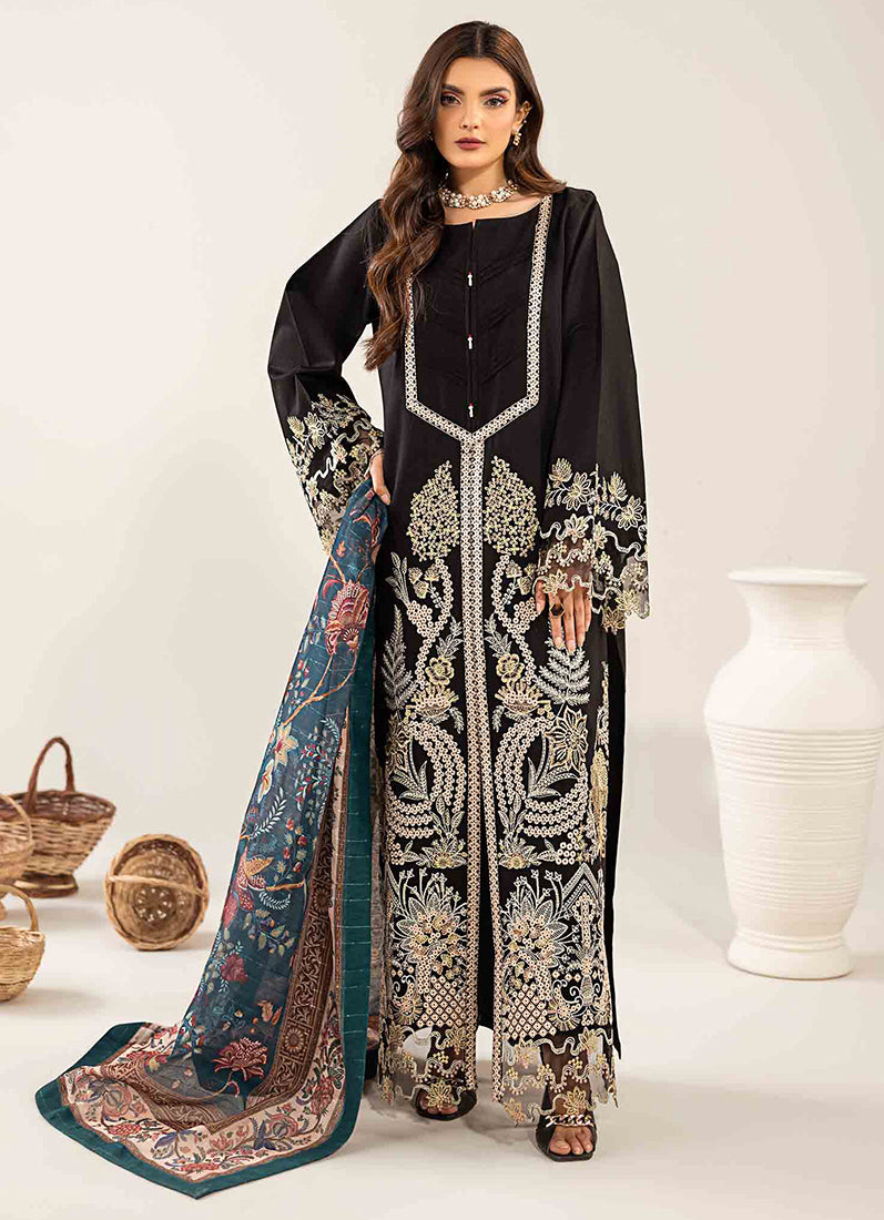 Black Loom Net Embroidered Suit Set