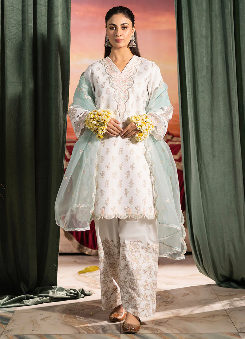 Sky Blue Silk Printed Suit Set