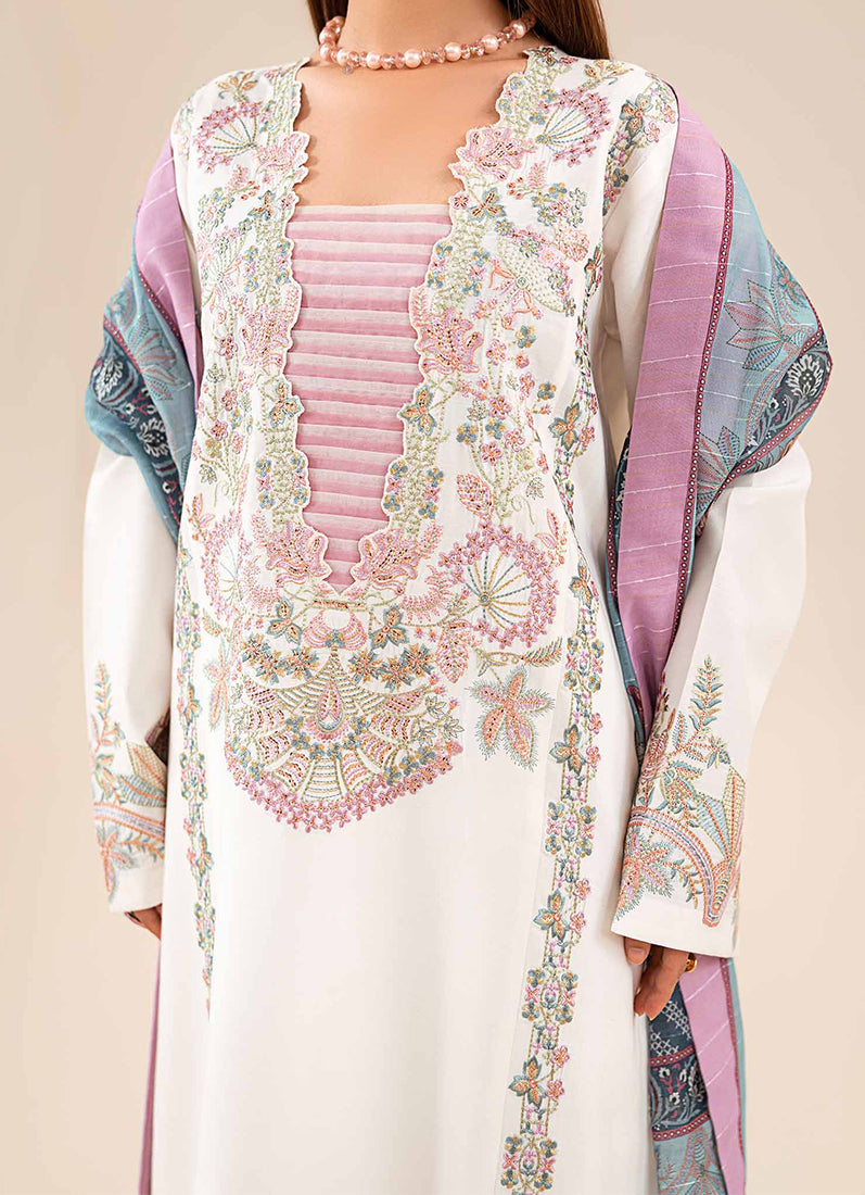 White Lawn Sequin Embroidered Suit Set