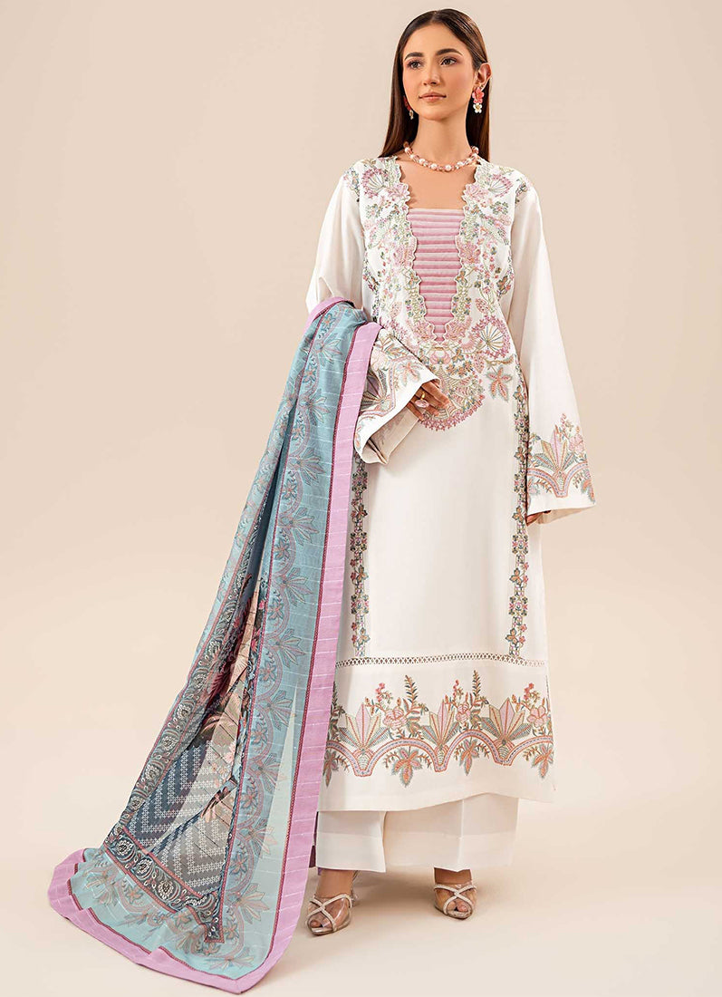 White Lawn Sequin Embroidered Suit Set