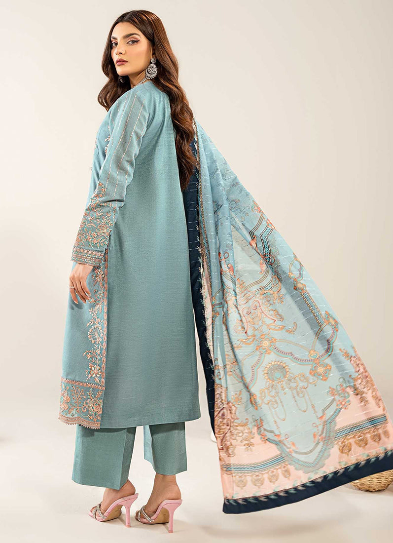 Sky Blue Thread Embroidered Suit Set