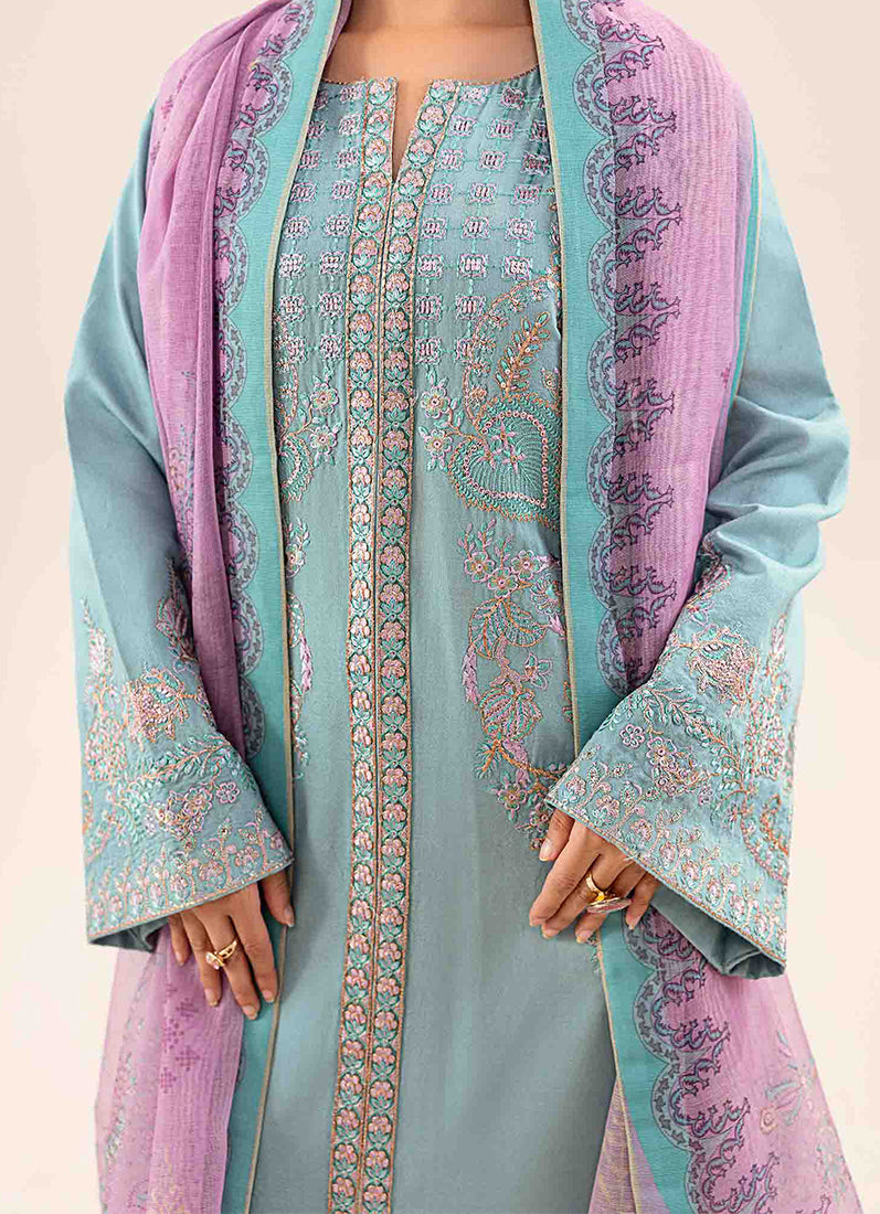 Blue Lawn Embroidered Suit Set