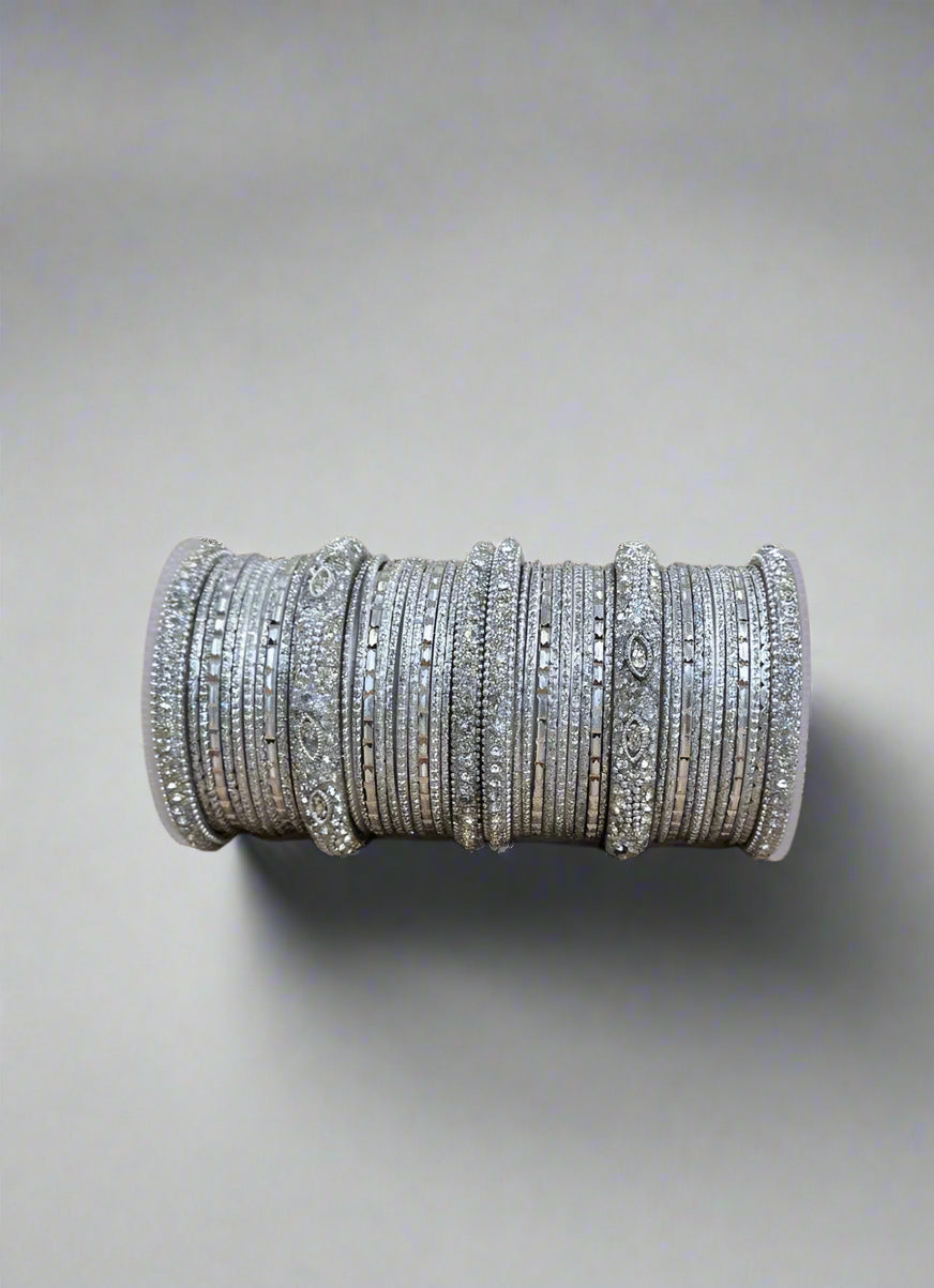 Silver Diamante Double Bangle Set