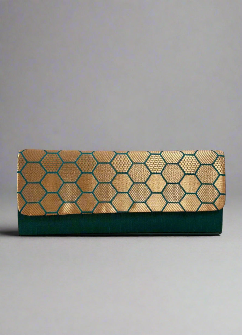 Emerald Brocade Envelope Clutch