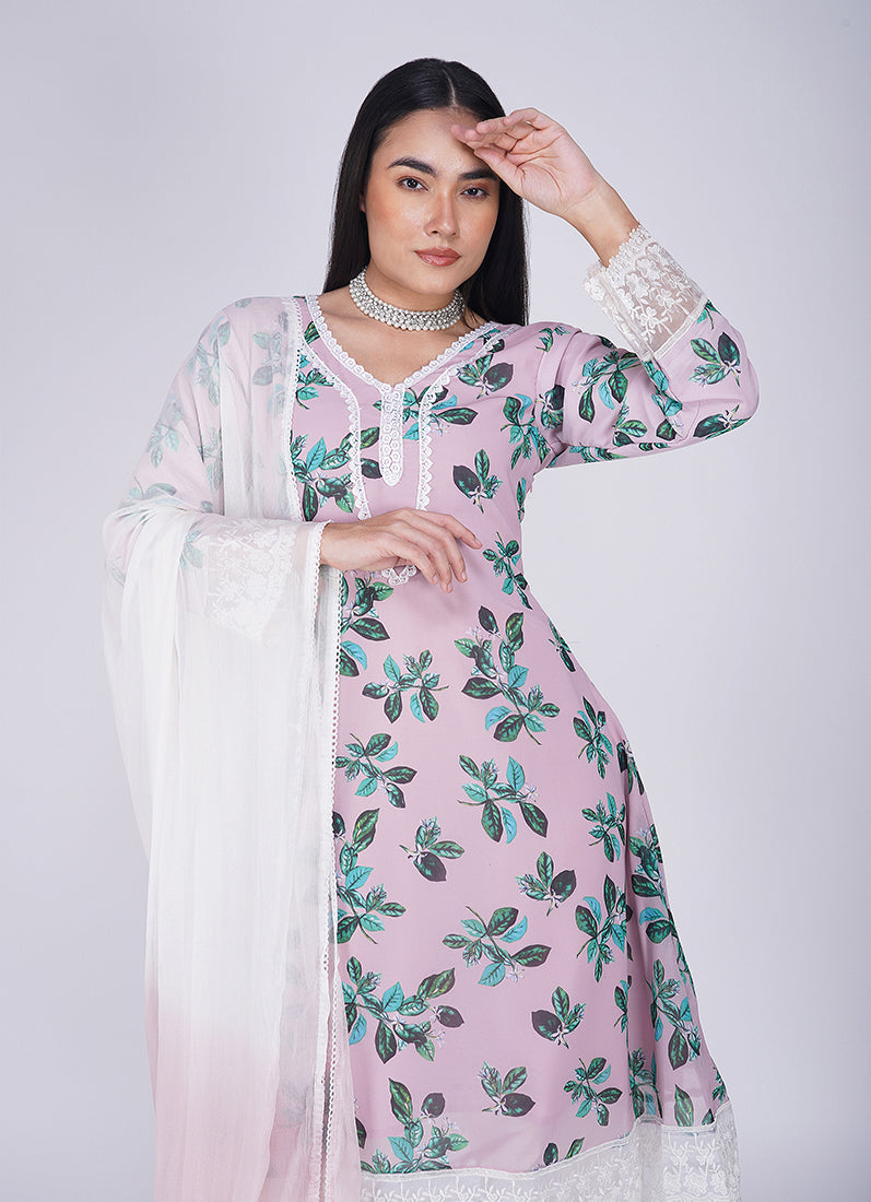 Pink Rayon A-Line Wide Trouser Suit Set