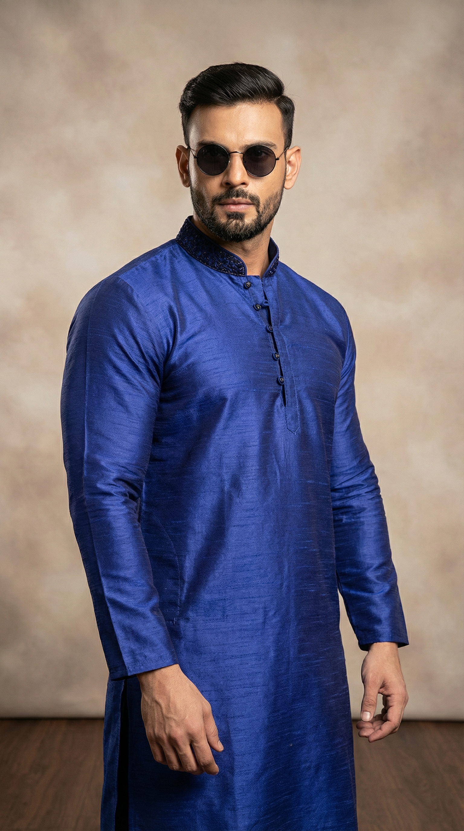 Men's Blue Slub Jacquard Payjama Set