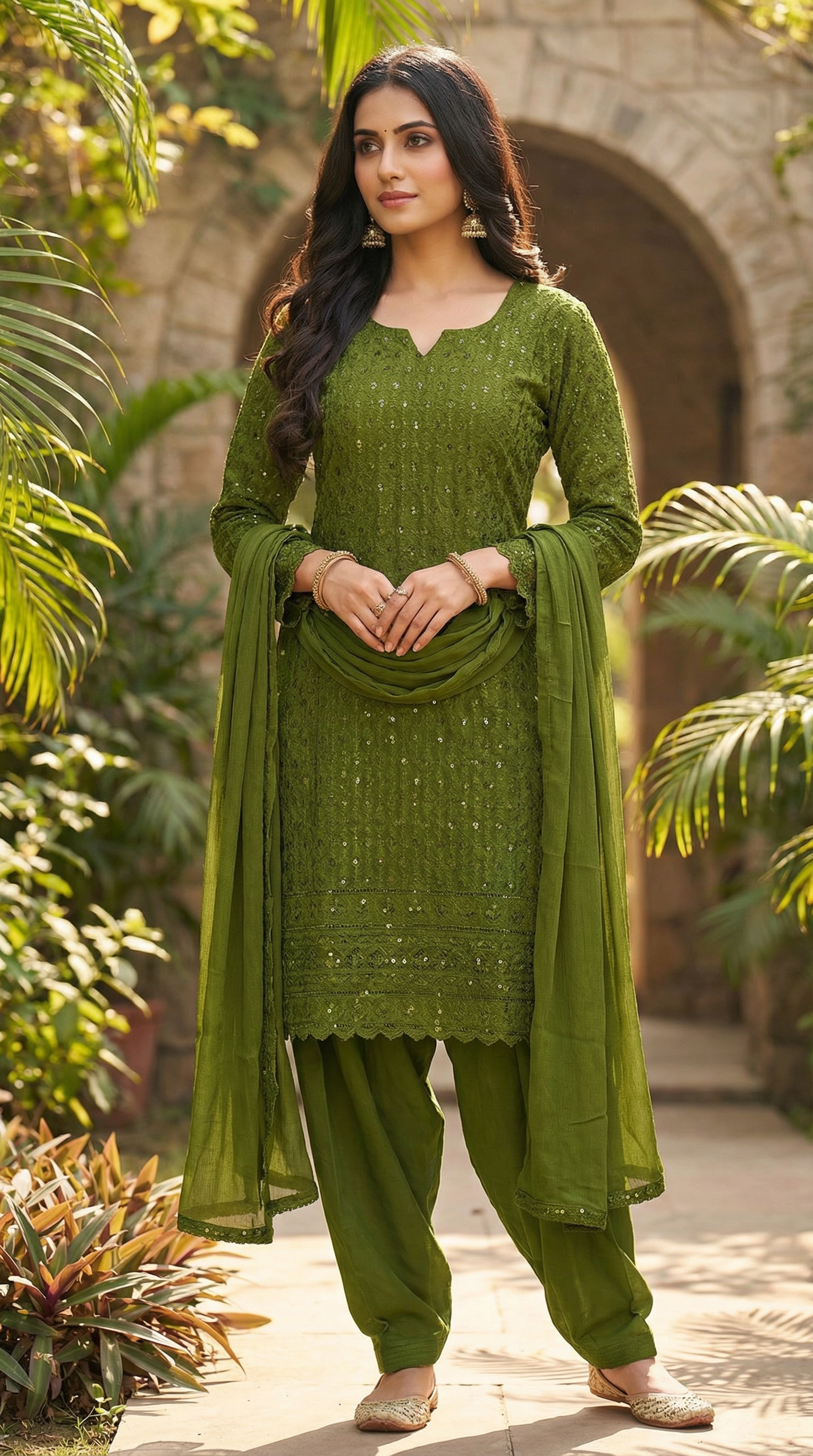 Green Chikankari Rayon Suit Set