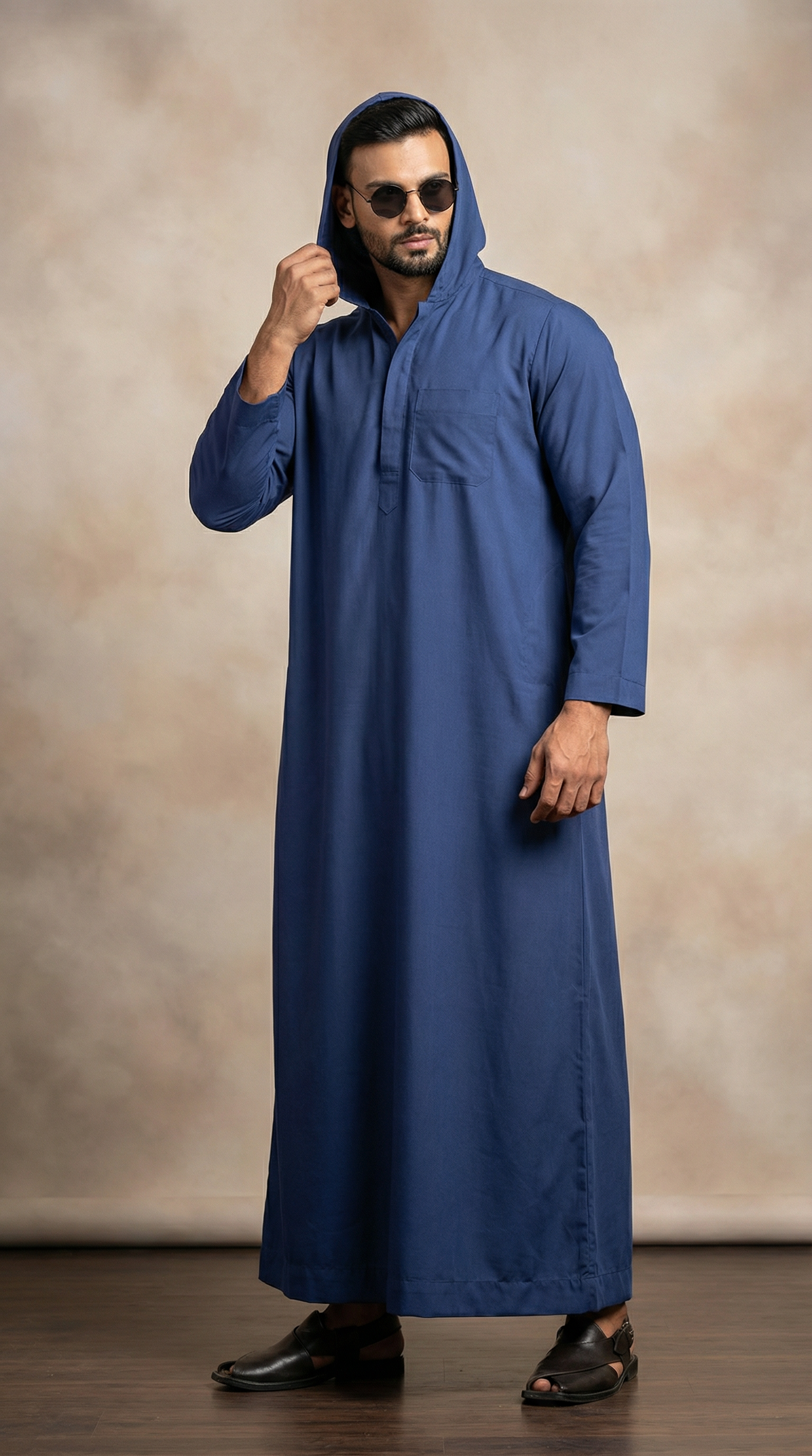 Men's Navy Blue Polyester Jubba