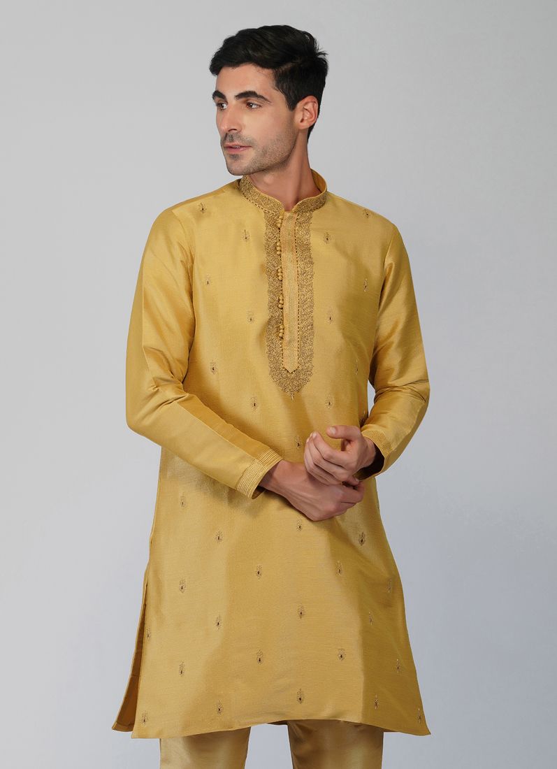 Buy Gold Zardi Embroidered Kurta Churidaar Set
