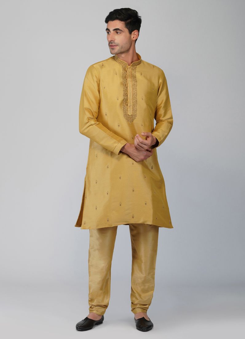 Buy Gold Zardi Embroidered Kurta Churidaar Set