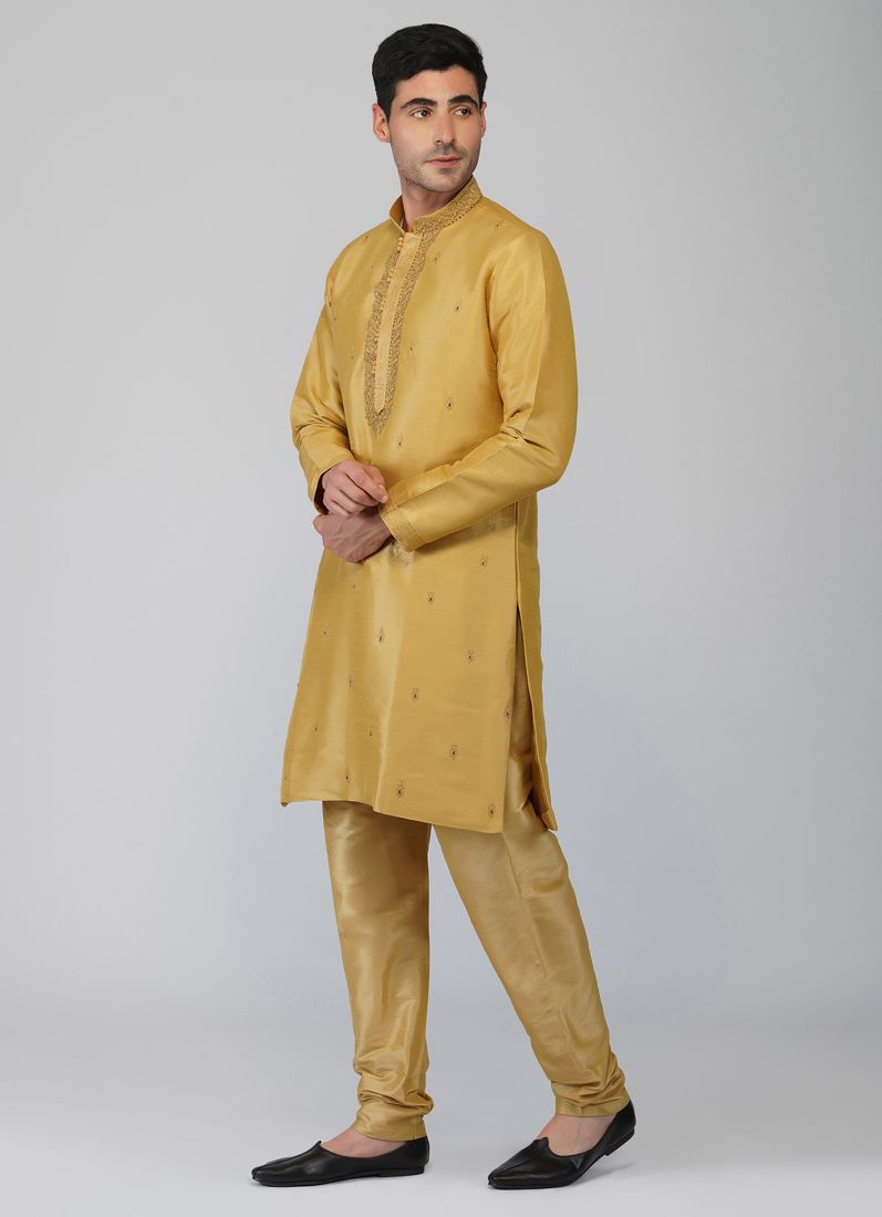 Buy Gold Zardi Embroidered Kurta Churidaar Set