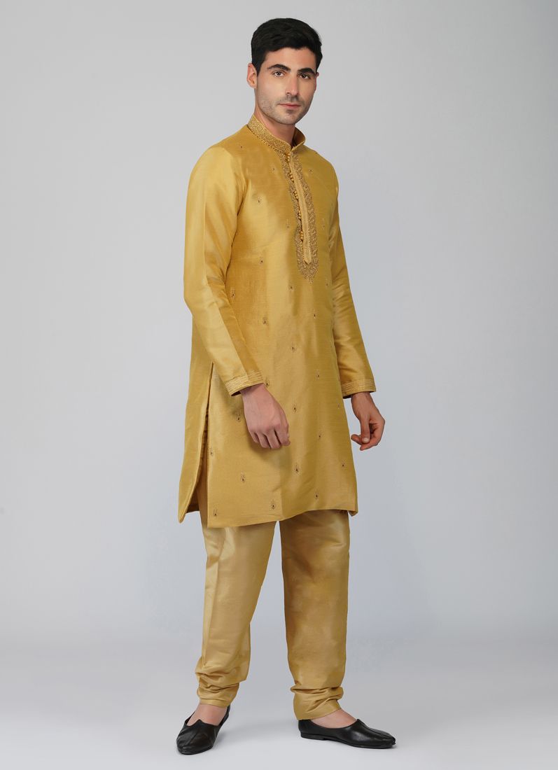Buy Gold Zardi Embroidered Kurta Churidaar Set