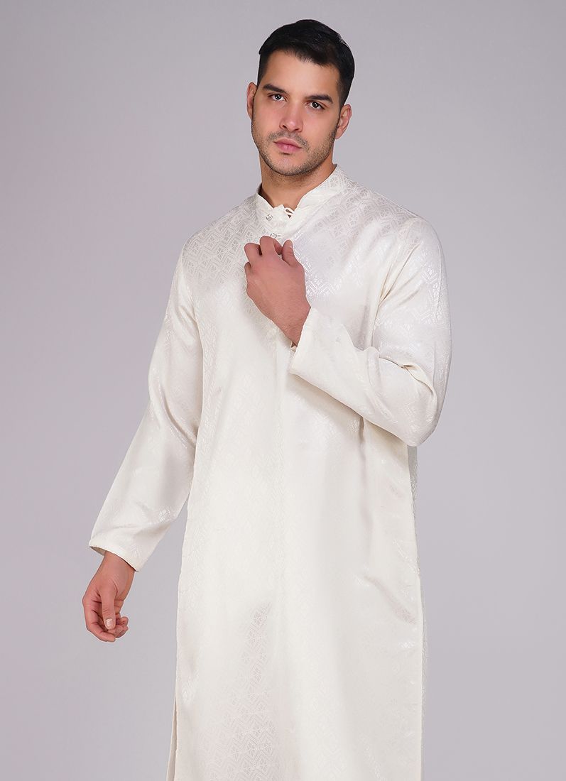 Buy Men's Cream Jacquard Kurta Set