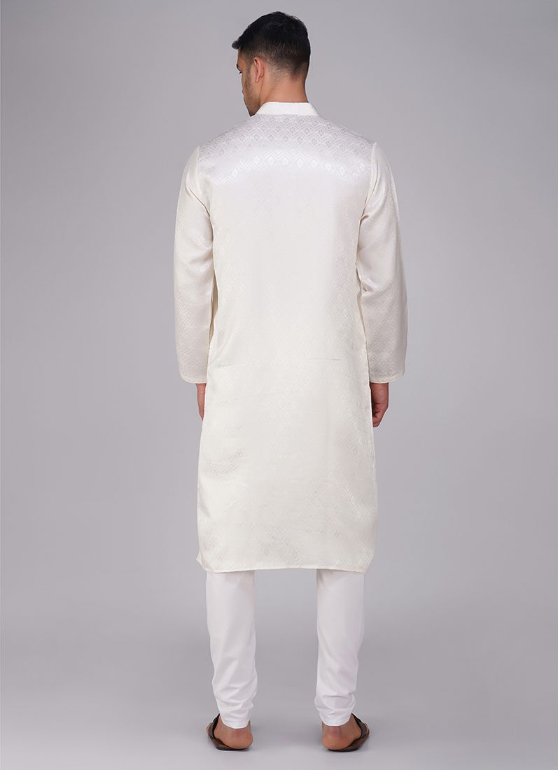 Buy Men's Cream Jacquard Kurta Set