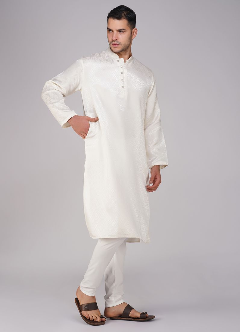 Buy Men's Cream Jacquard Kurta Set