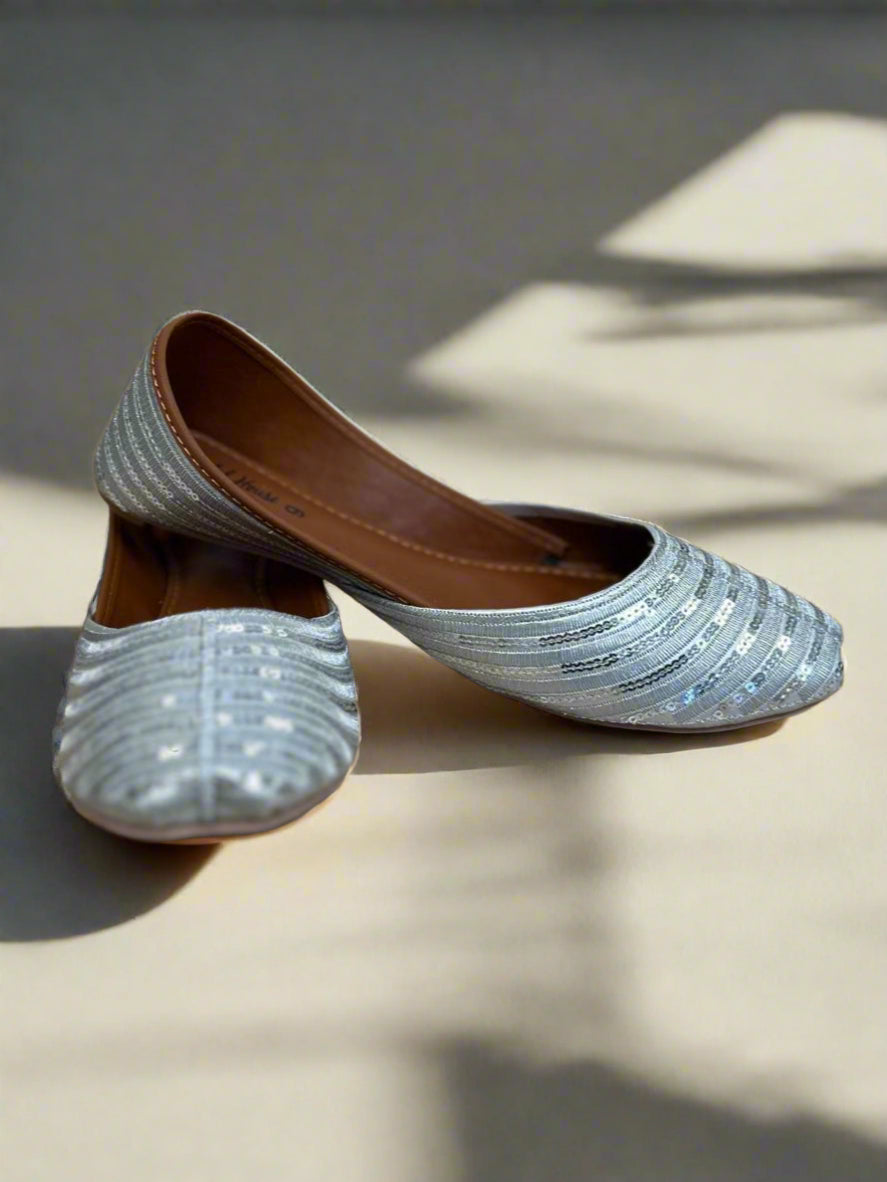 Resham Thread Sequins Juttis Silver